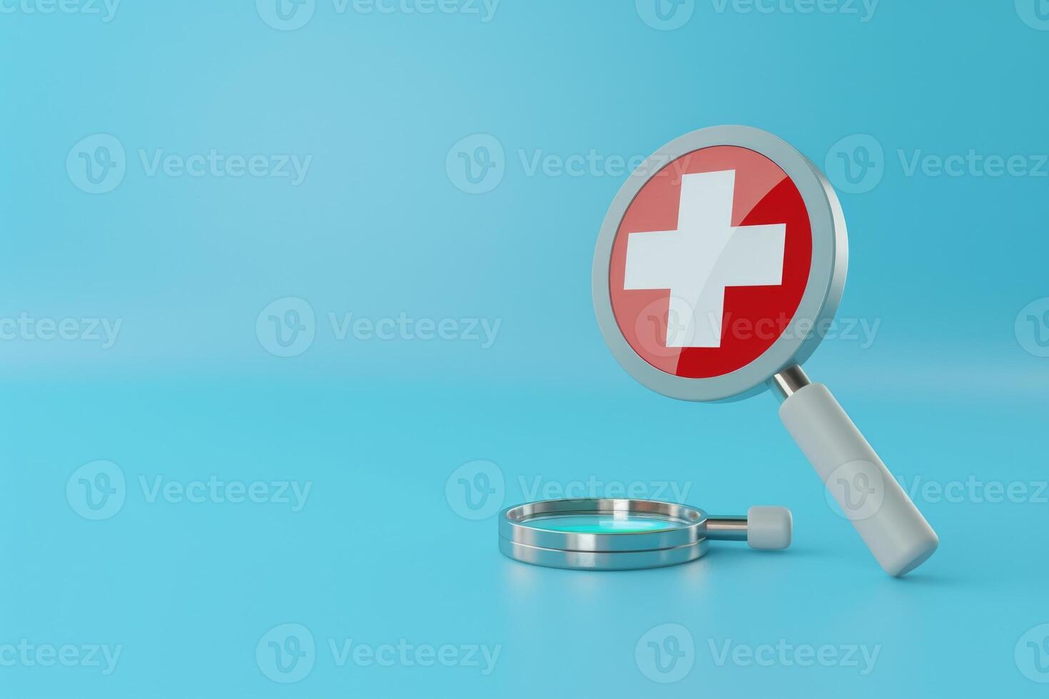 AI generated First Aid icon in Magnifying glass on blue background photo