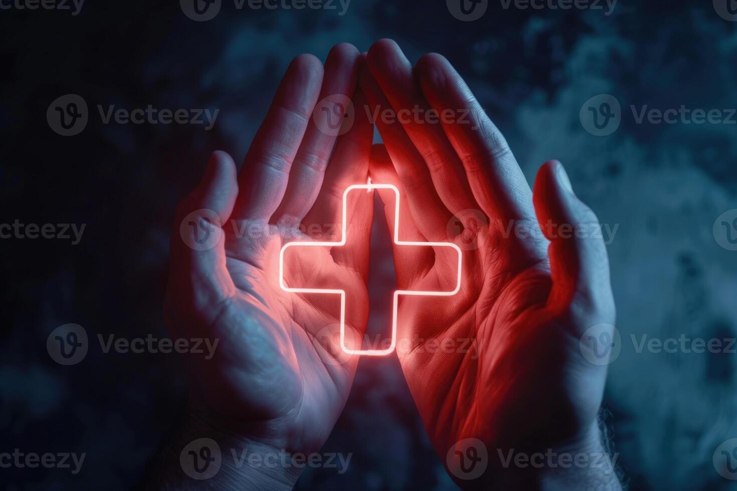 AI generated Hand press on First Aid Symbol   medical background photo