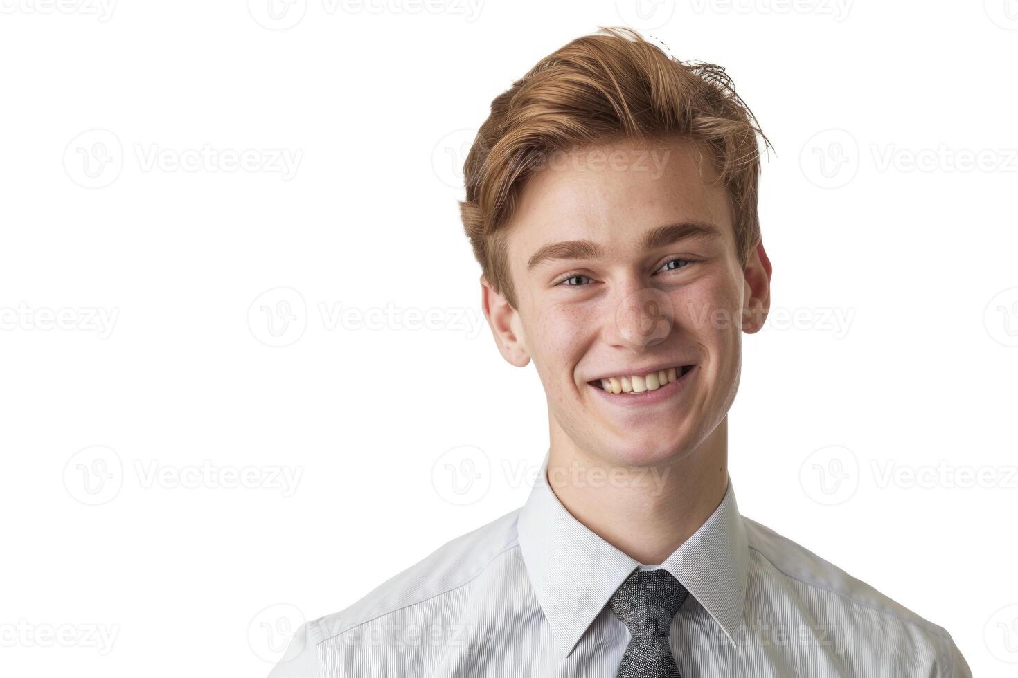 AI generated Happy young businessman portrait on white background. photo