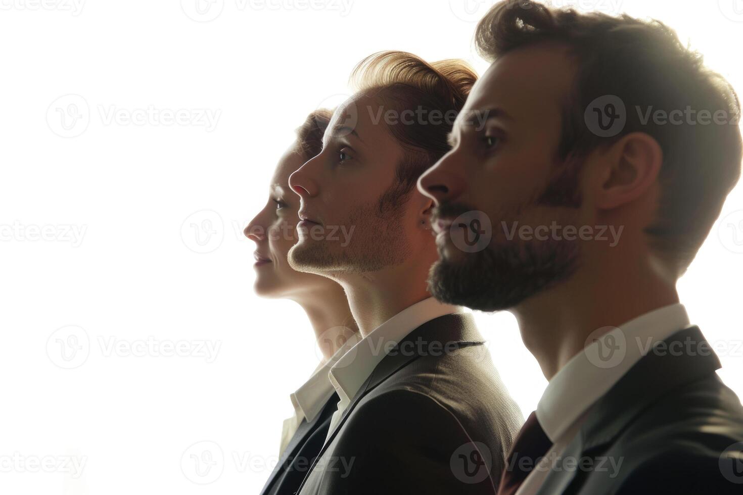 AI generated Profile of a business team in a single line against white background photo