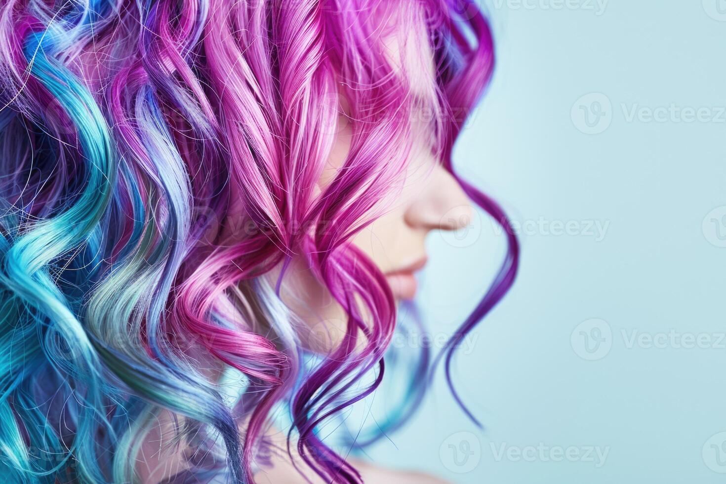 Youth women with curly colored hair. white background. Detail. Isolated. photo