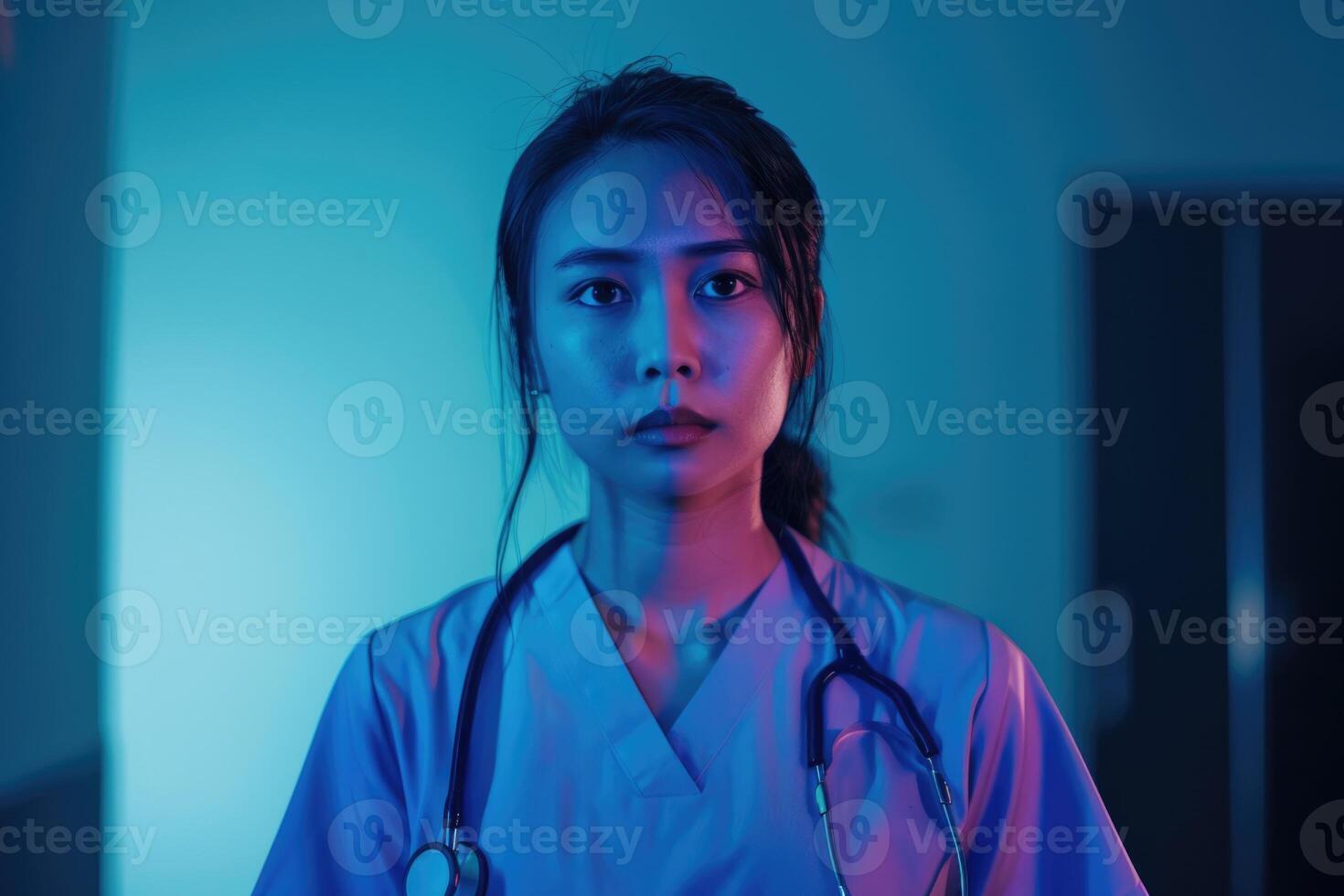 AI generated Nurse using modern medical equipment. photo