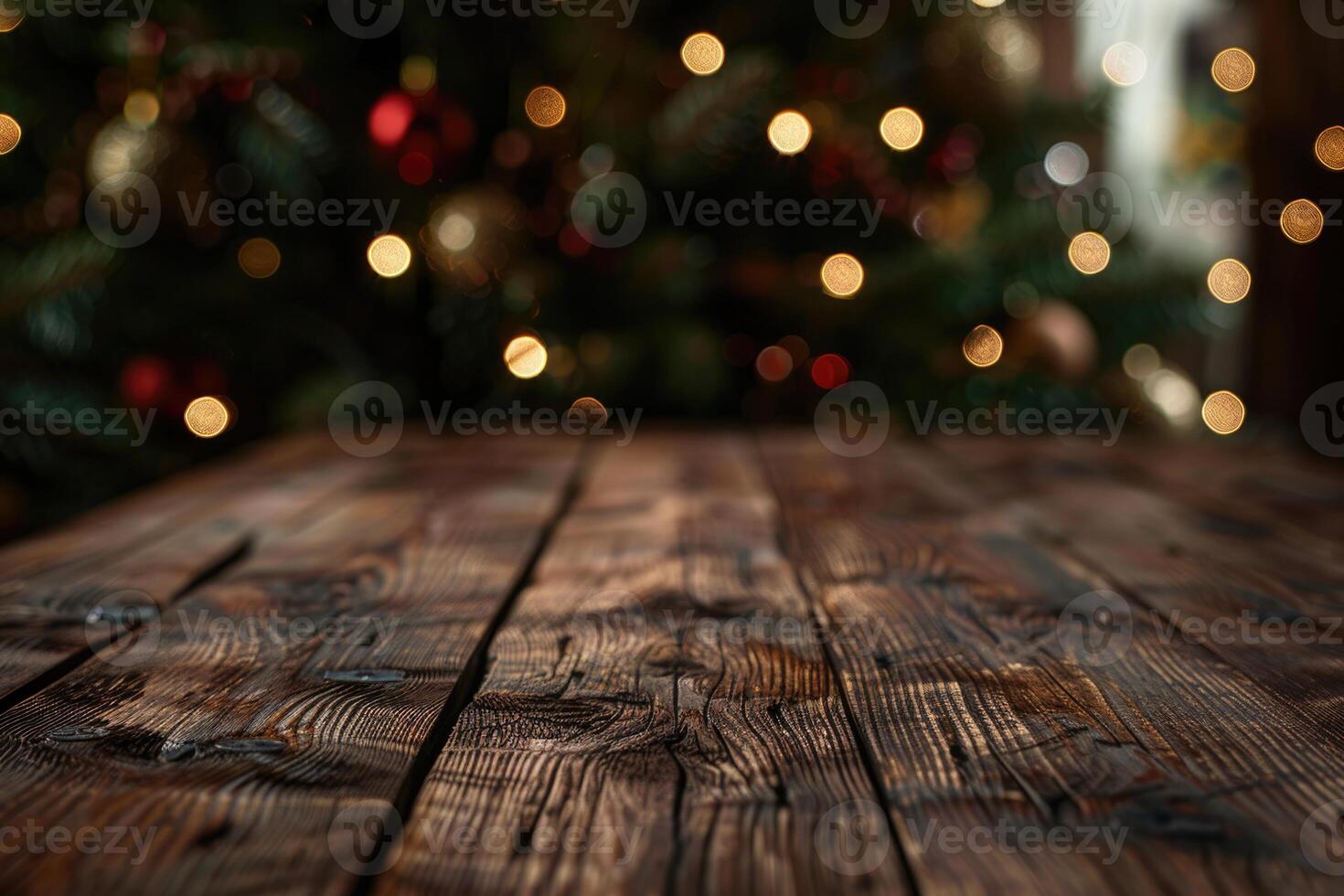 AI generated High resolution wooden table in Christmas interior for product placement in landscape photo