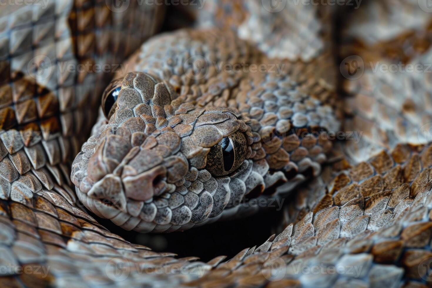 AI generated From above closeup of iberian viper with grayish brown skin with dark spots in nature photo