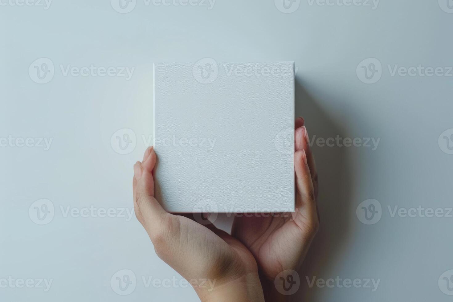 AI generated Hand holding blank white box give gift on white background photo