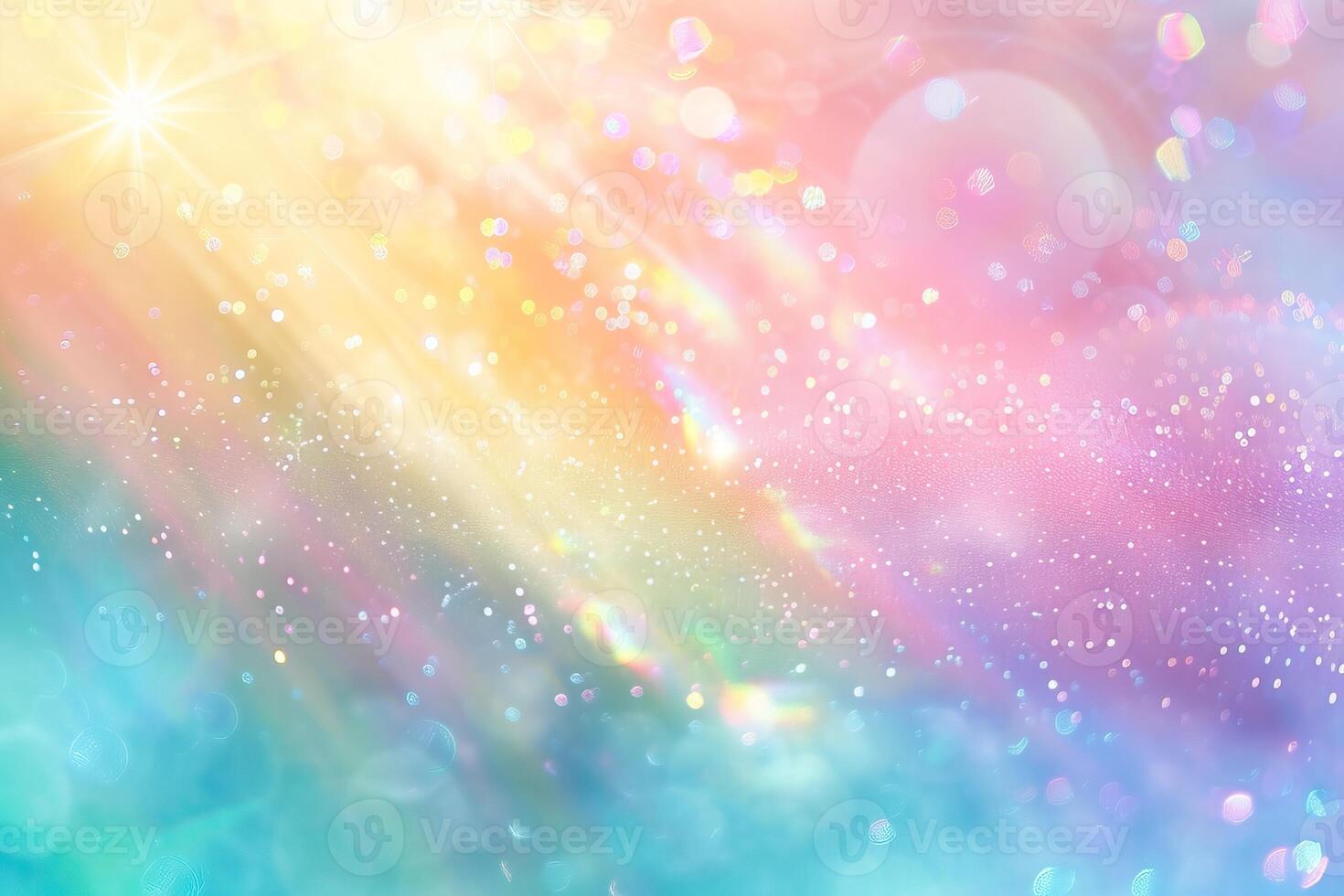 AI generated Soft rainbow light flares and glitters background or overlay photo