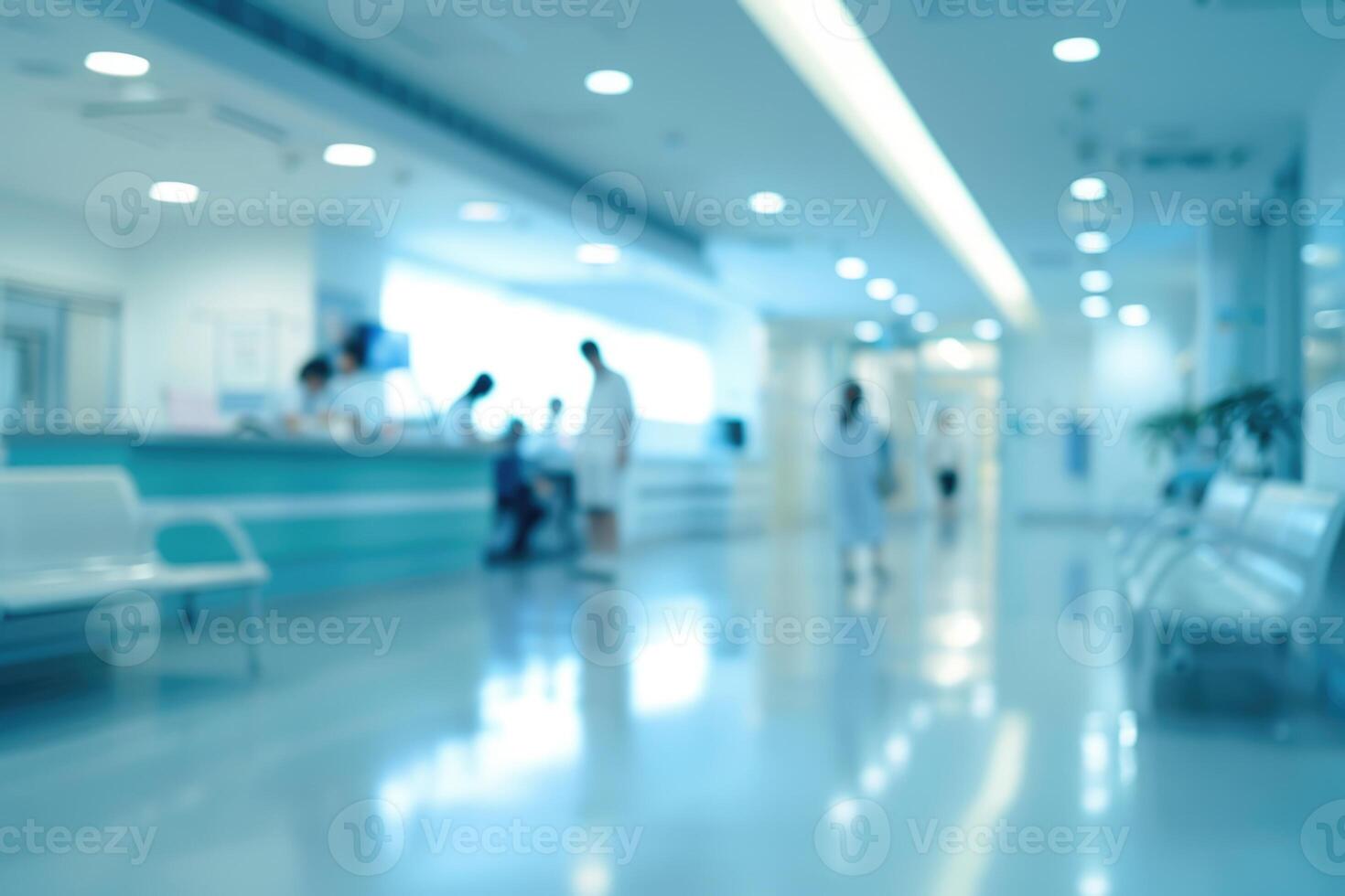 AI generated Blurred hospital background with people for medical design. photo