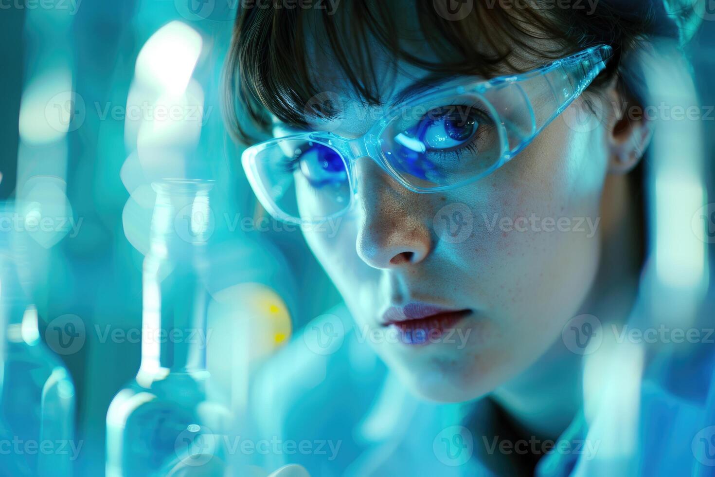 AI generated Female researcher conducting chemistry lab research color toned image photo