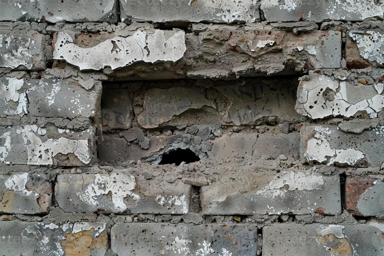 AI generated A Hole in a mortar wall perfect for pasting anything photo