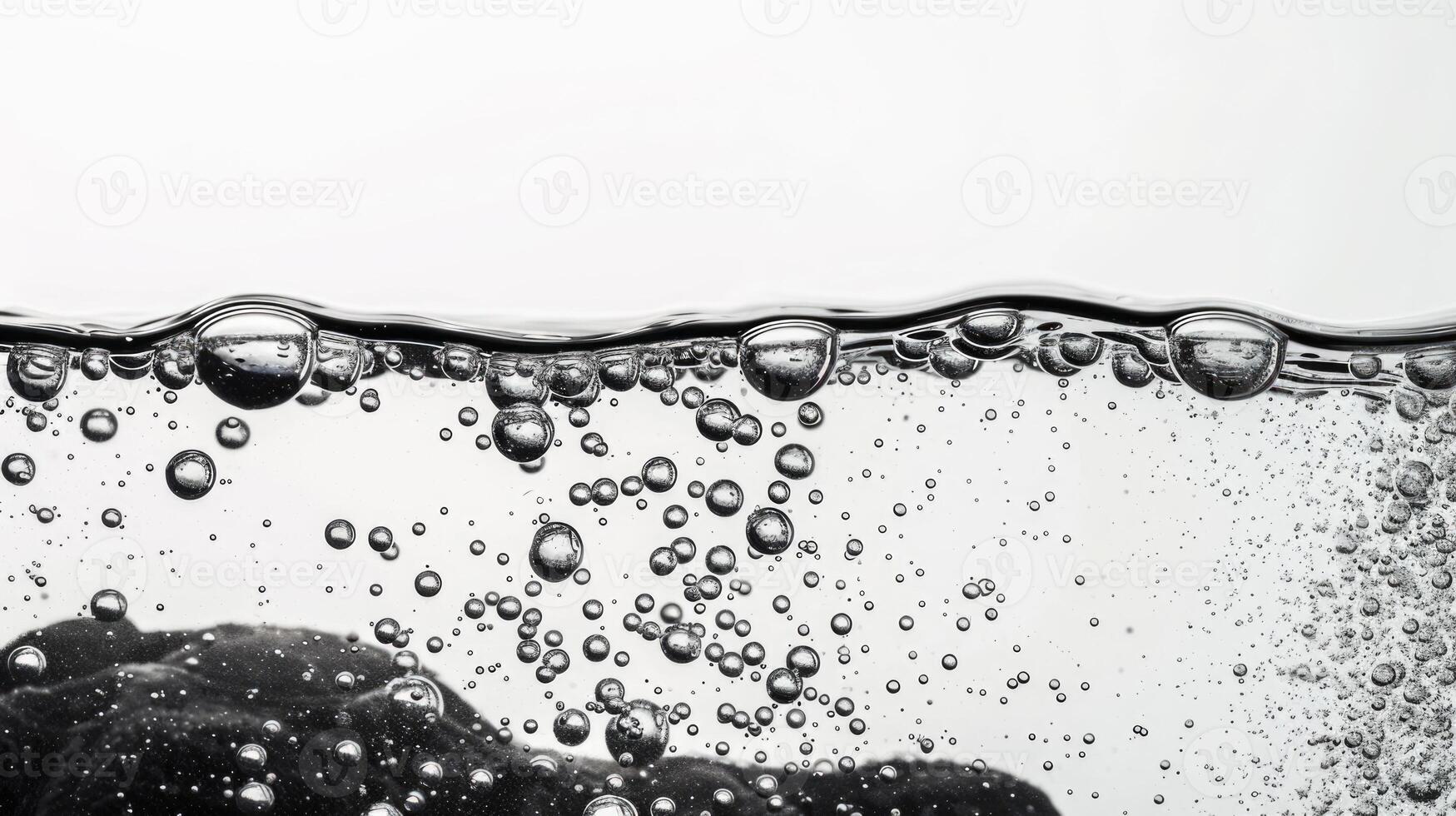 ai generado real imágenes de burbujas flotante a agua superficie. gas poder en refrescante soda. foto