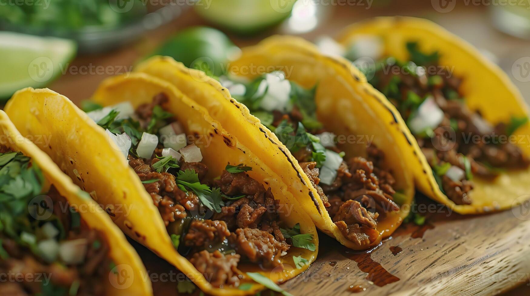 AI generated Spicy Homemade Beef Barbacoa Tacos with Cilantro Cheese and Onion photo