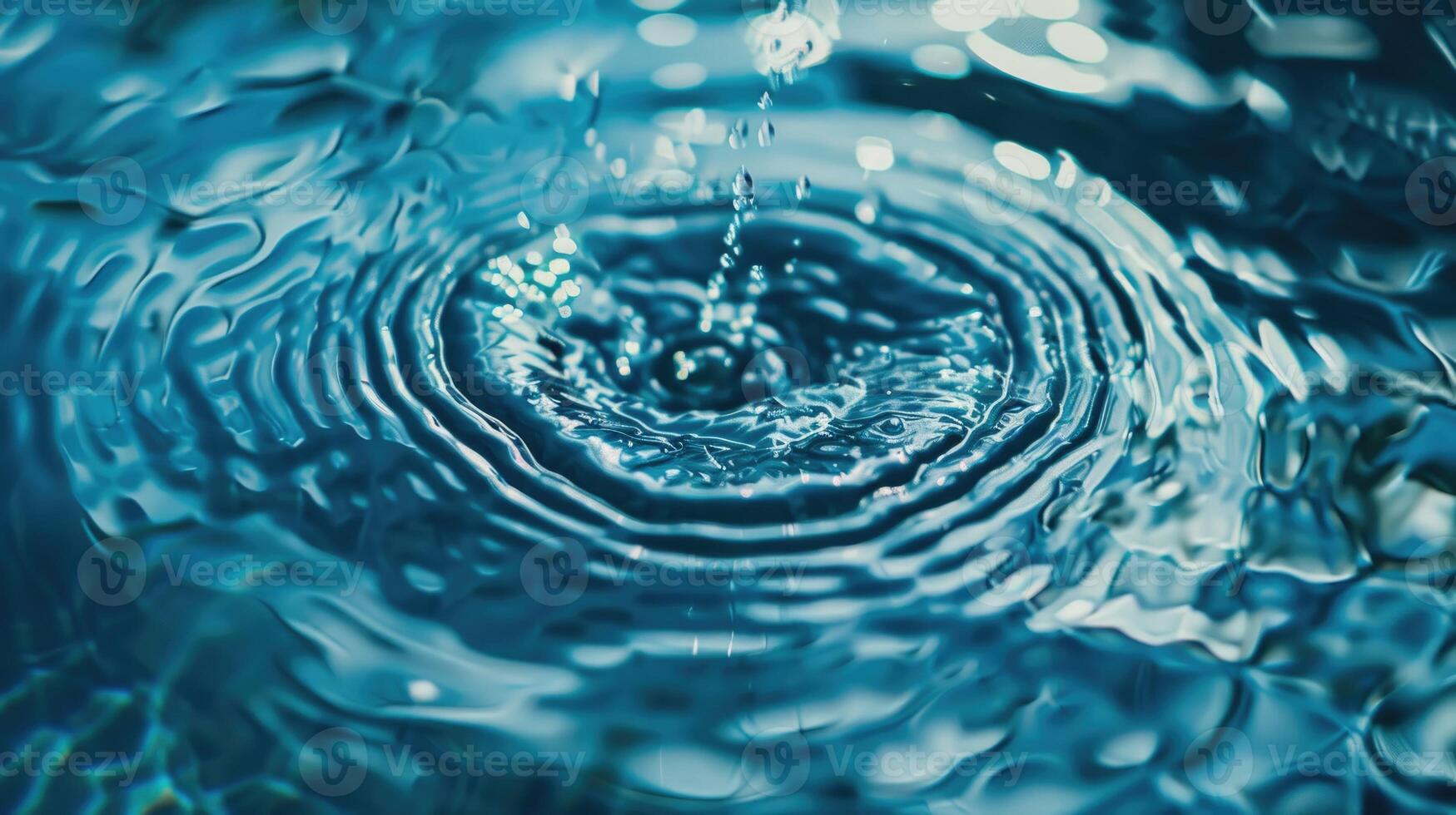 AI generated Top view Closeup blue water rings  Circle reflections in pool. photo