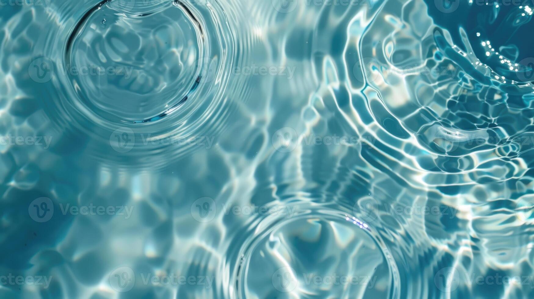 AI generated Top view Closeup blue water rings  Circle reflections in pool. photo