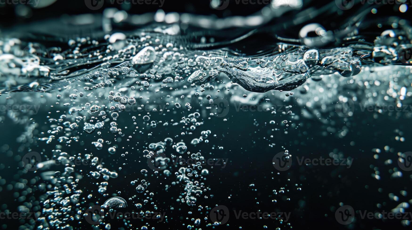 AI generated White bubbles of oxygen in clear water  isolated on black. photo