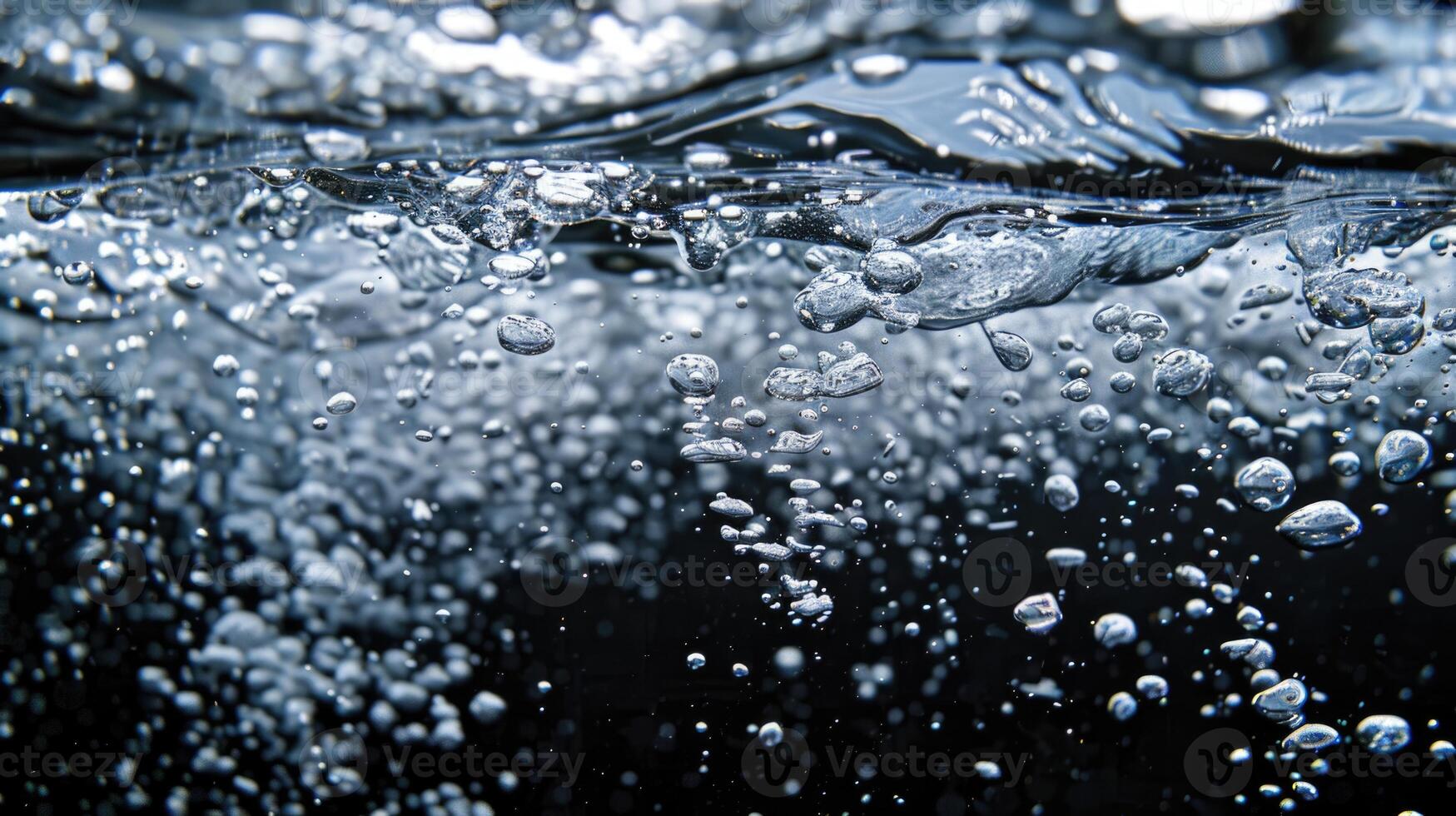 AI generated White bubbles of oxygen in clear water  isolated on black. photo