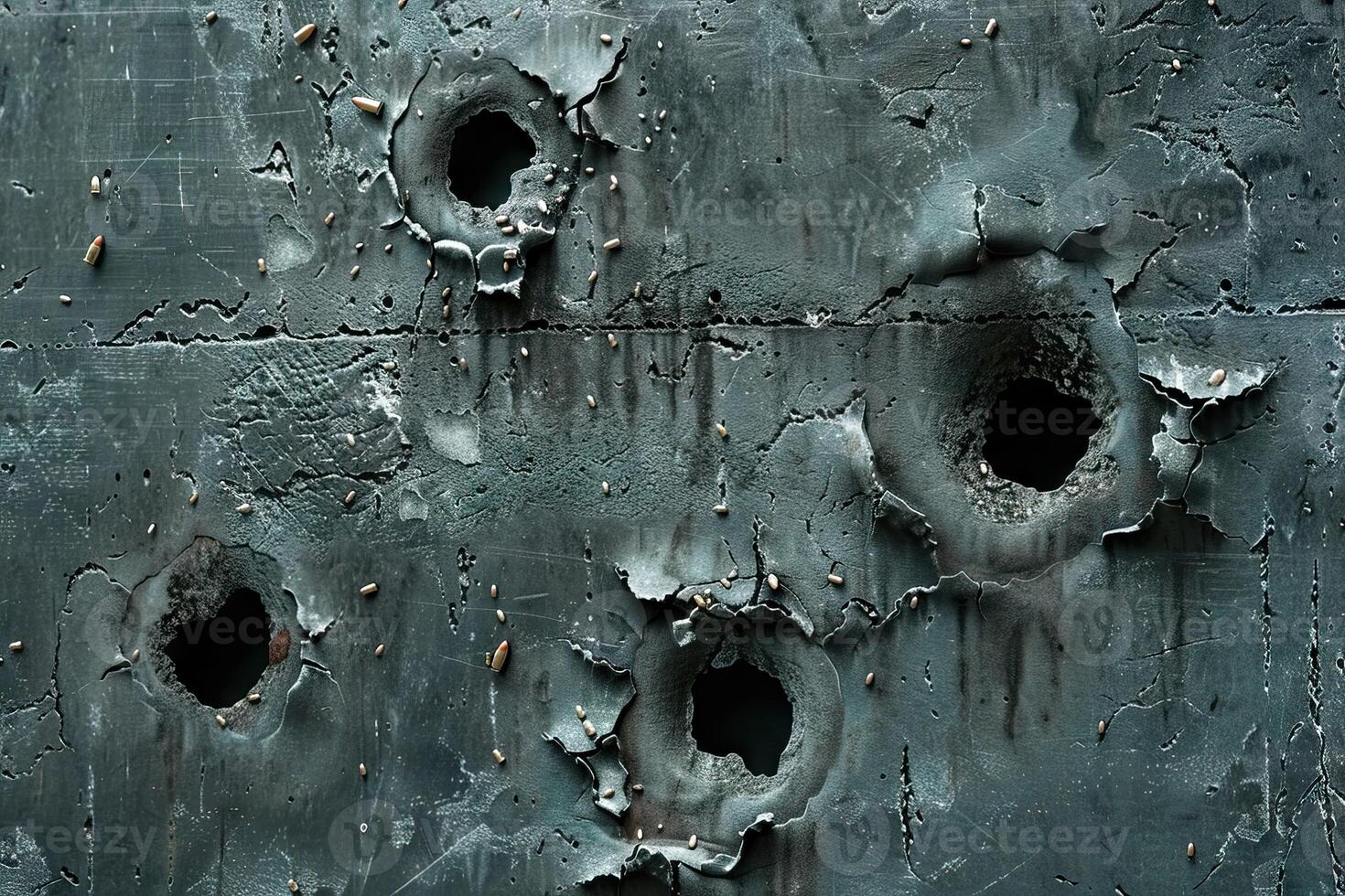 AI generated Bullet holes from a firearm in a metal plate photo