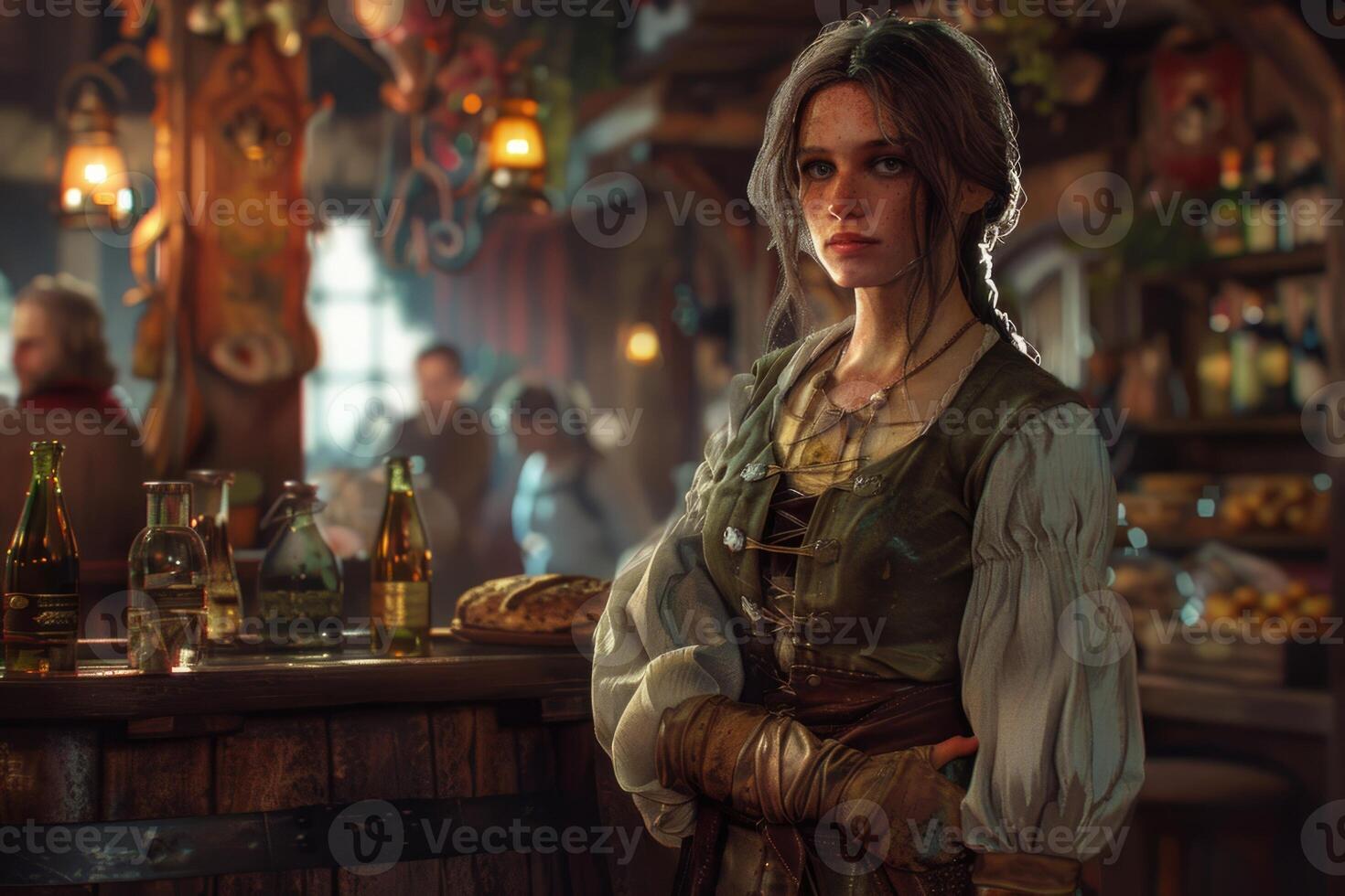 A girl who works part time in a tavern photo