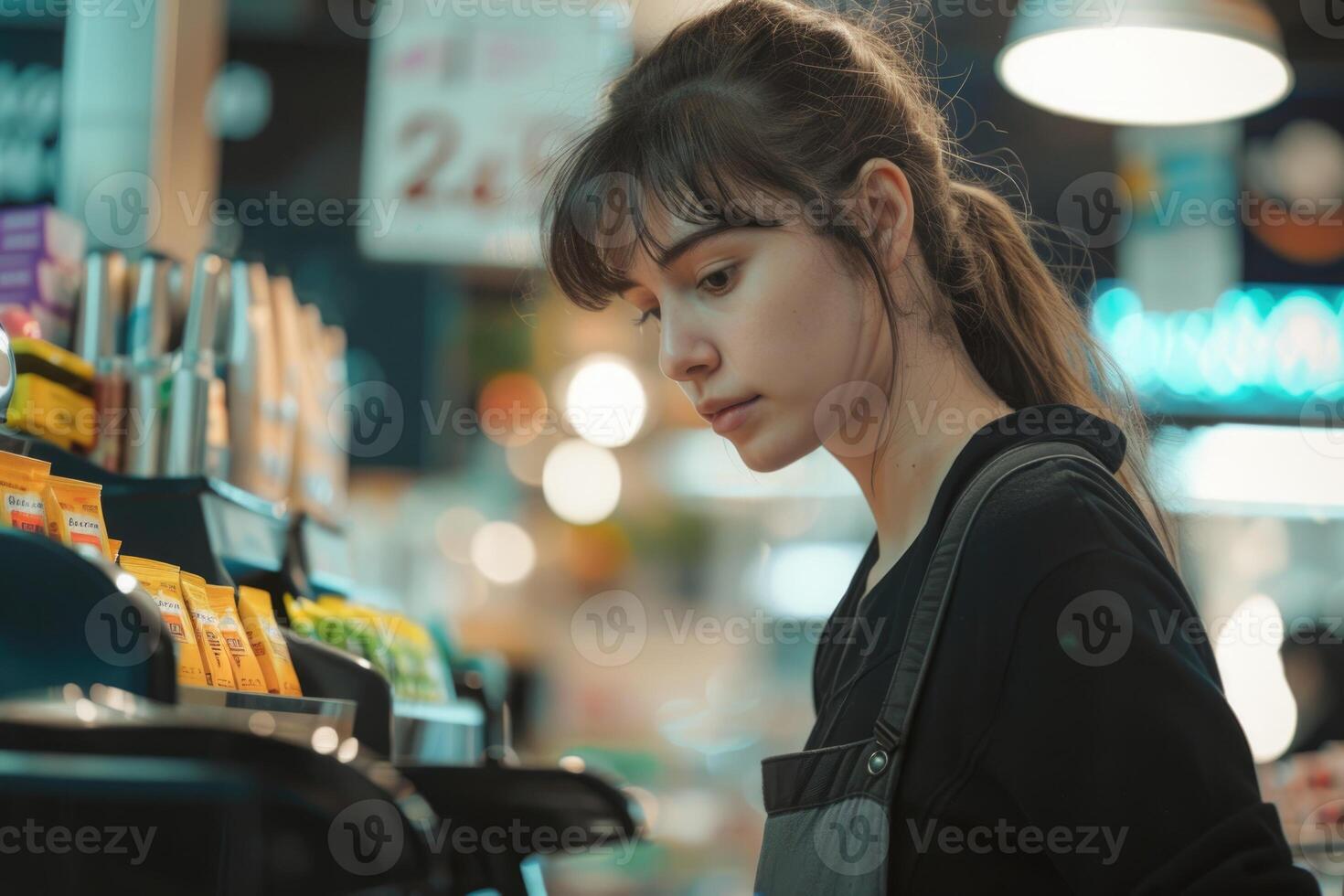 Female clerk with a beginner mark photo