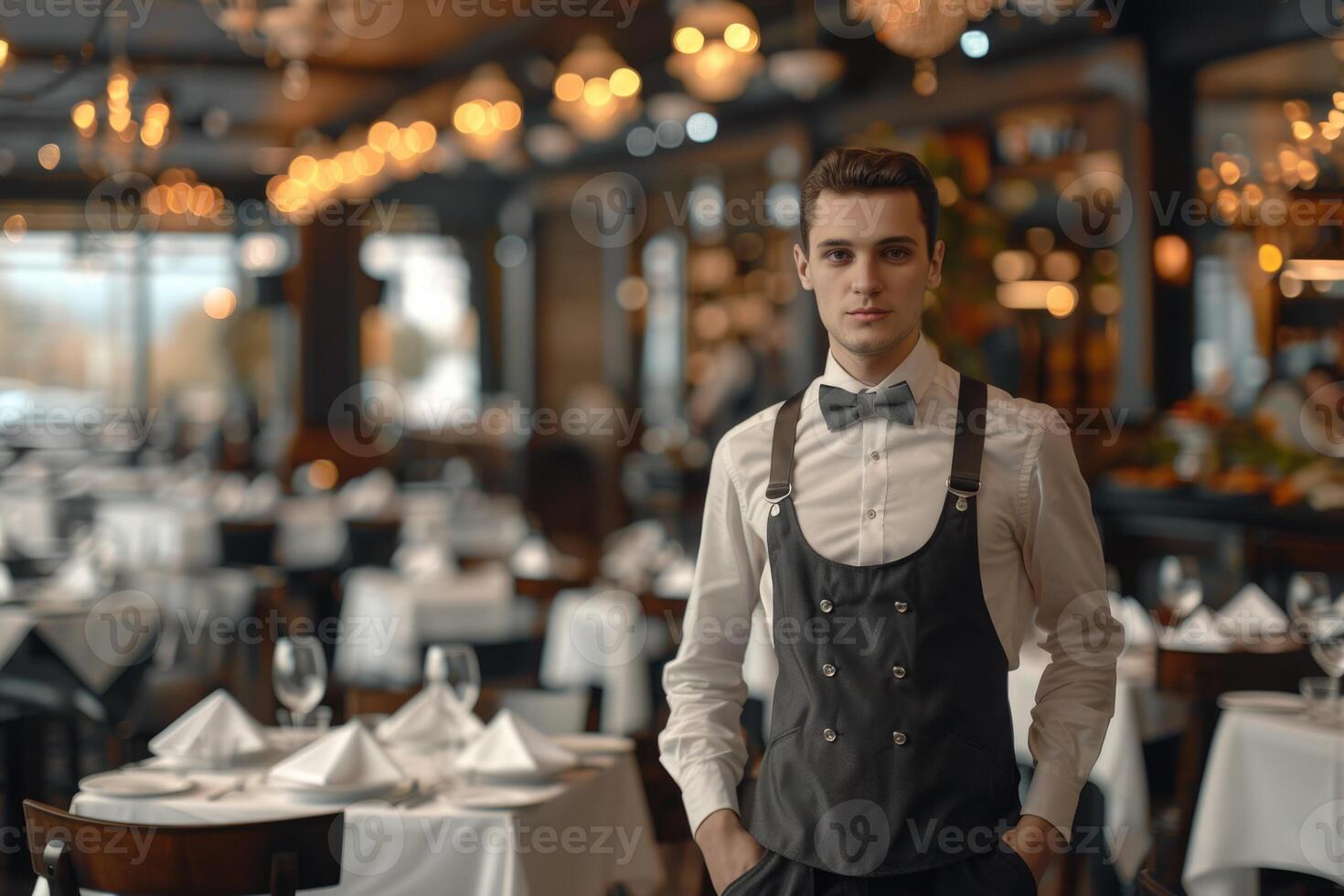 Hall staff in restaurant. Waiter. Waitress. photo