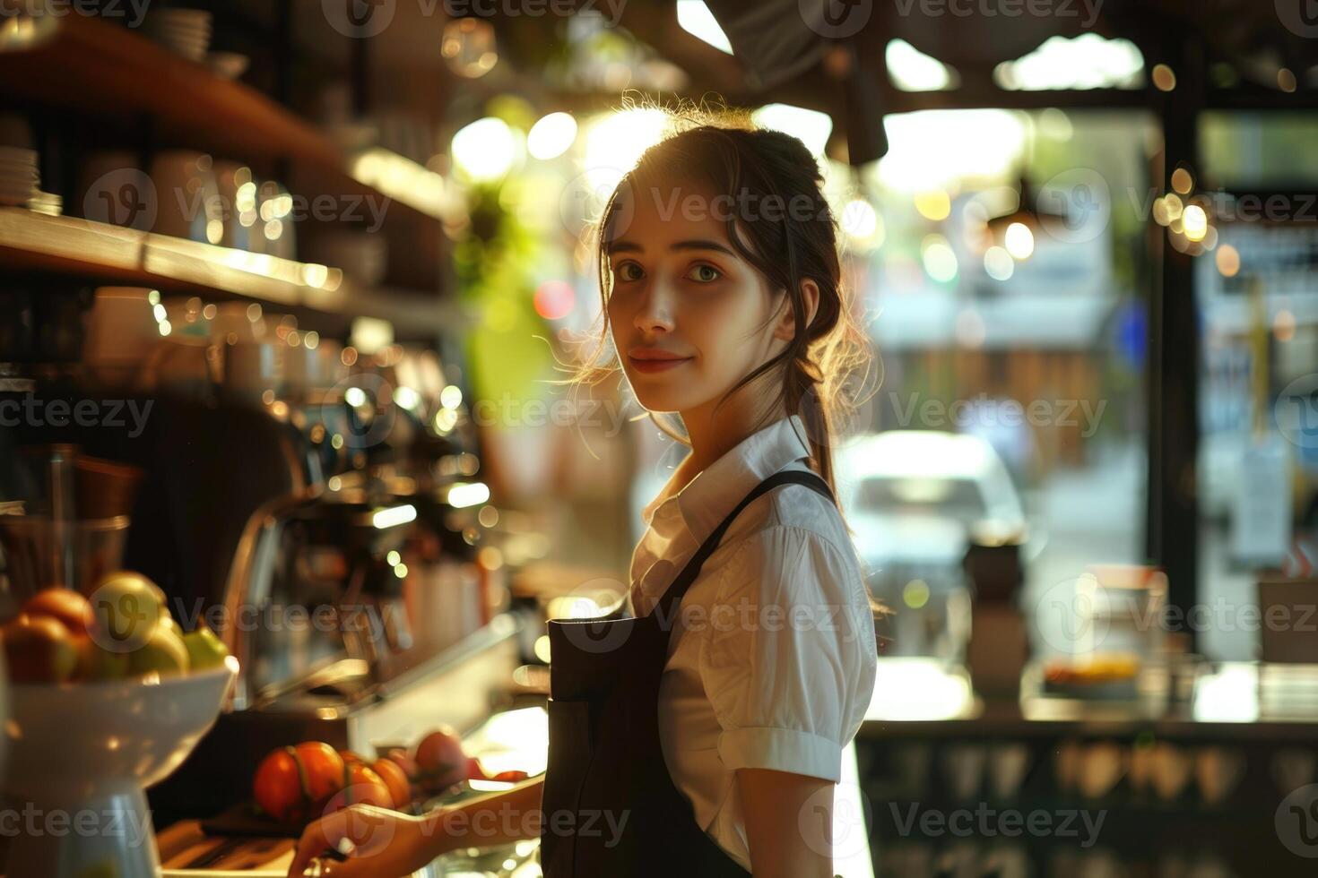 waitress working in cafe or restaurant photo