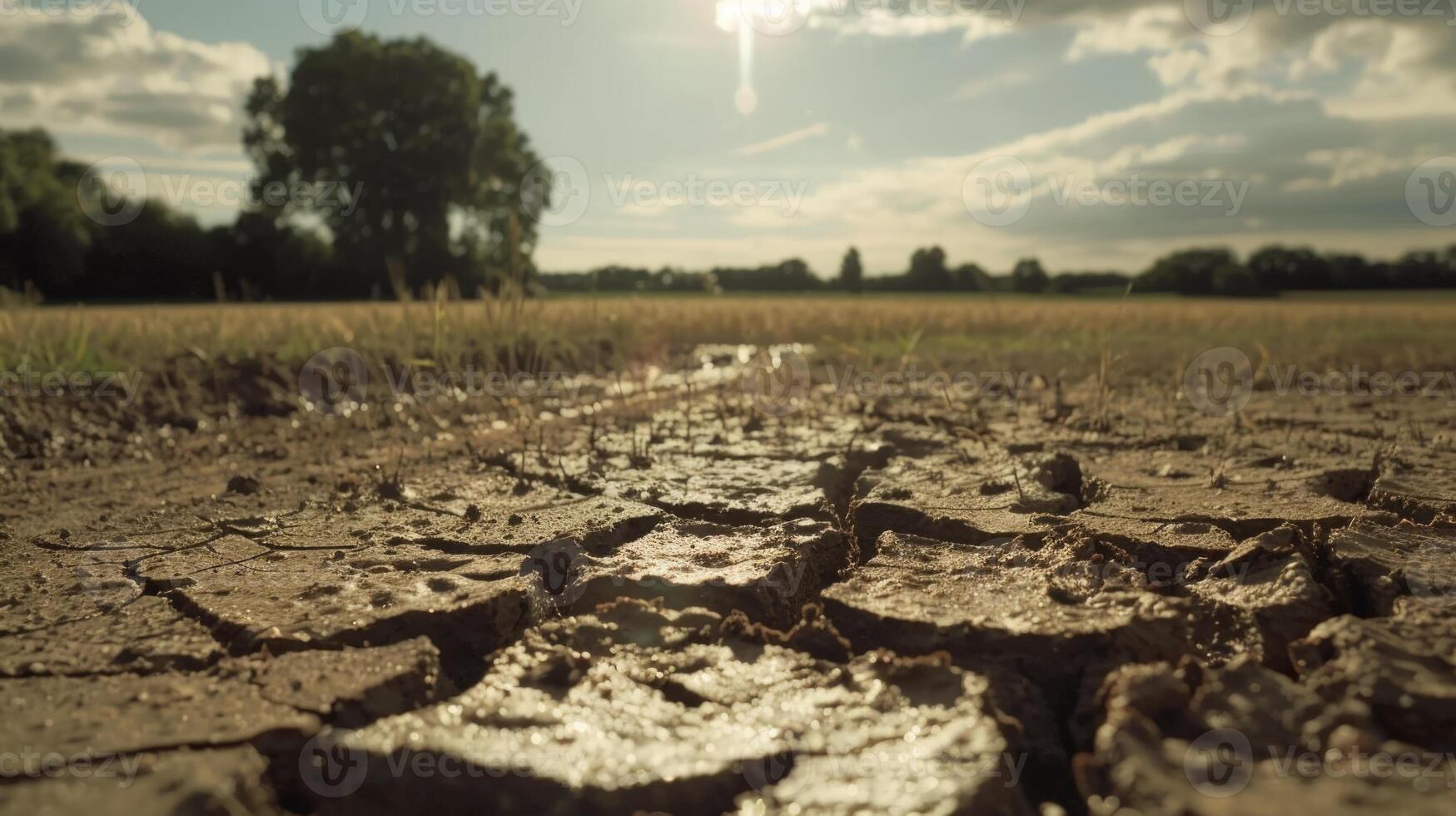 sequía en un Reino Unido granja seco agrietado tierra grietas en barro en un campo de cultivos foto