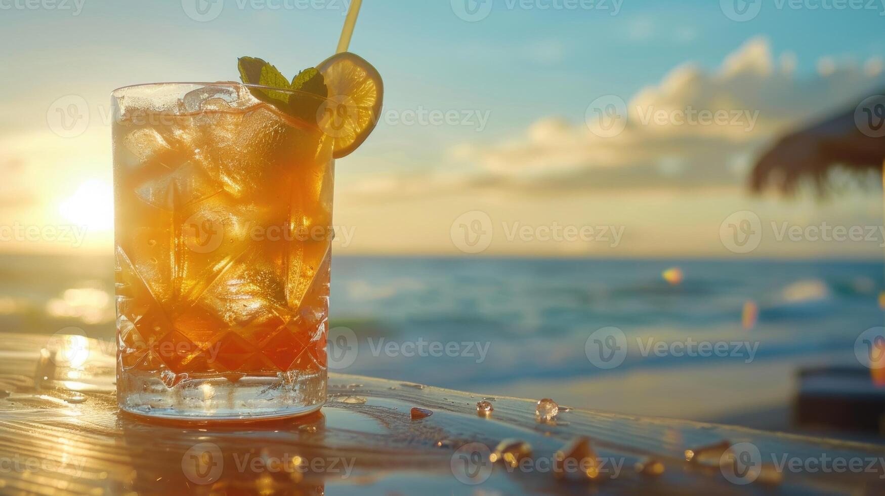 Cocktail on beach background. photo