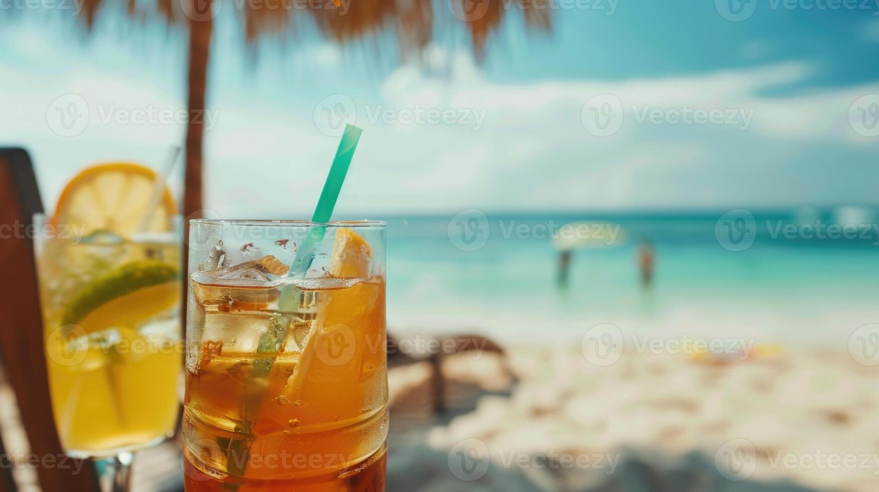 Refreshing summer drinks by the beach. photo