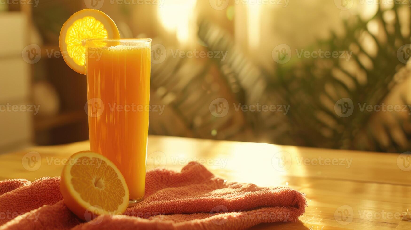 summer orange juice and towel of red photo