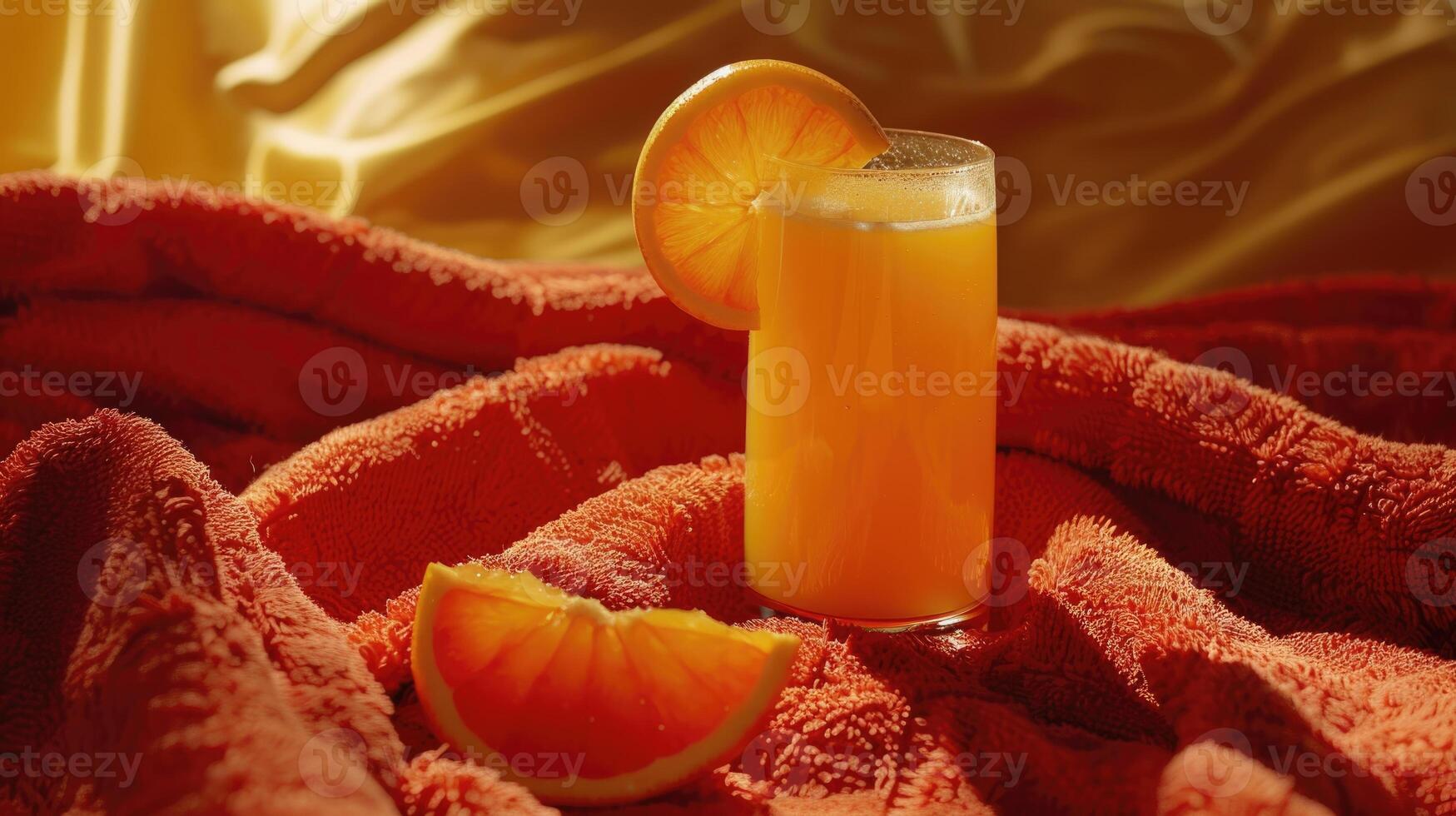 summer orange juice and towel of red photo