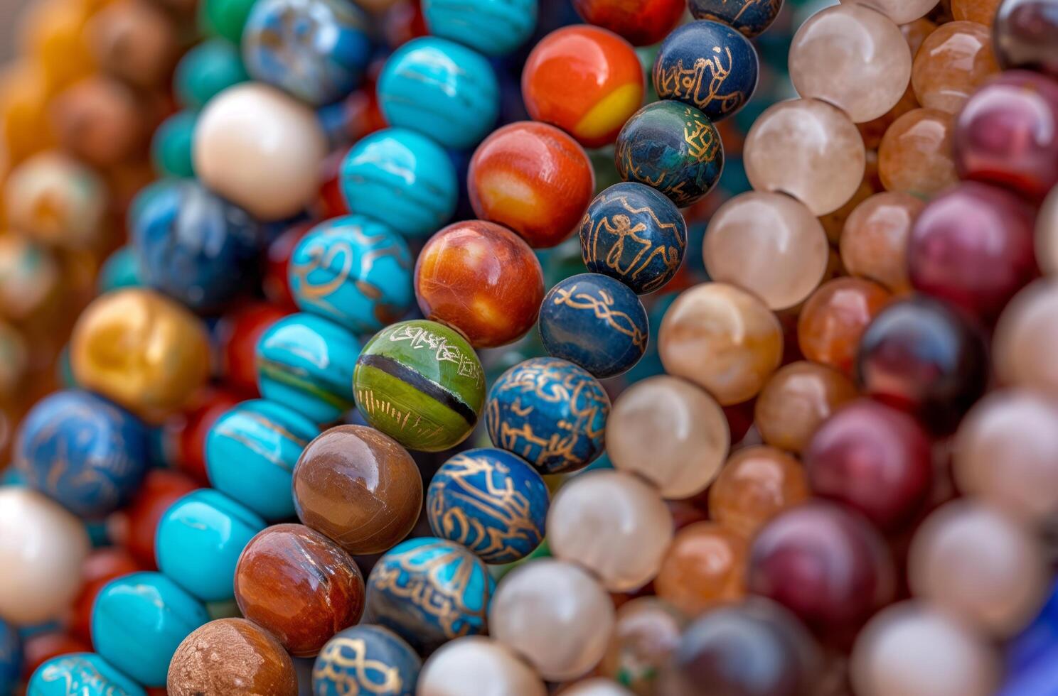 AI generated Colorful prayer beads close up photo