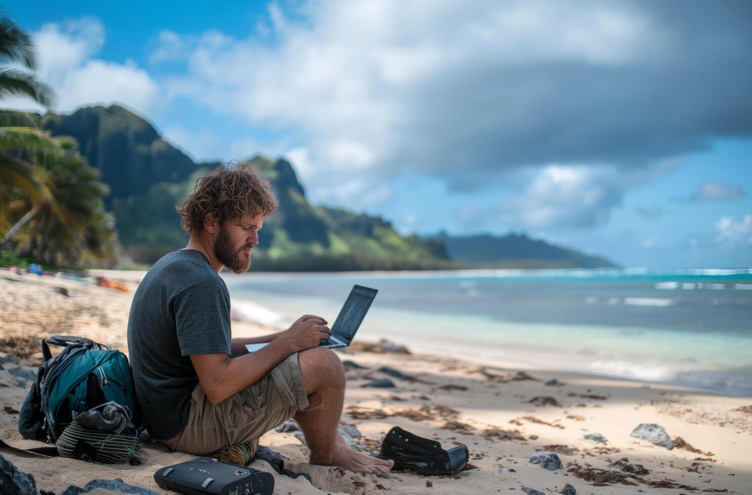 AI generated Seaside remote work photo