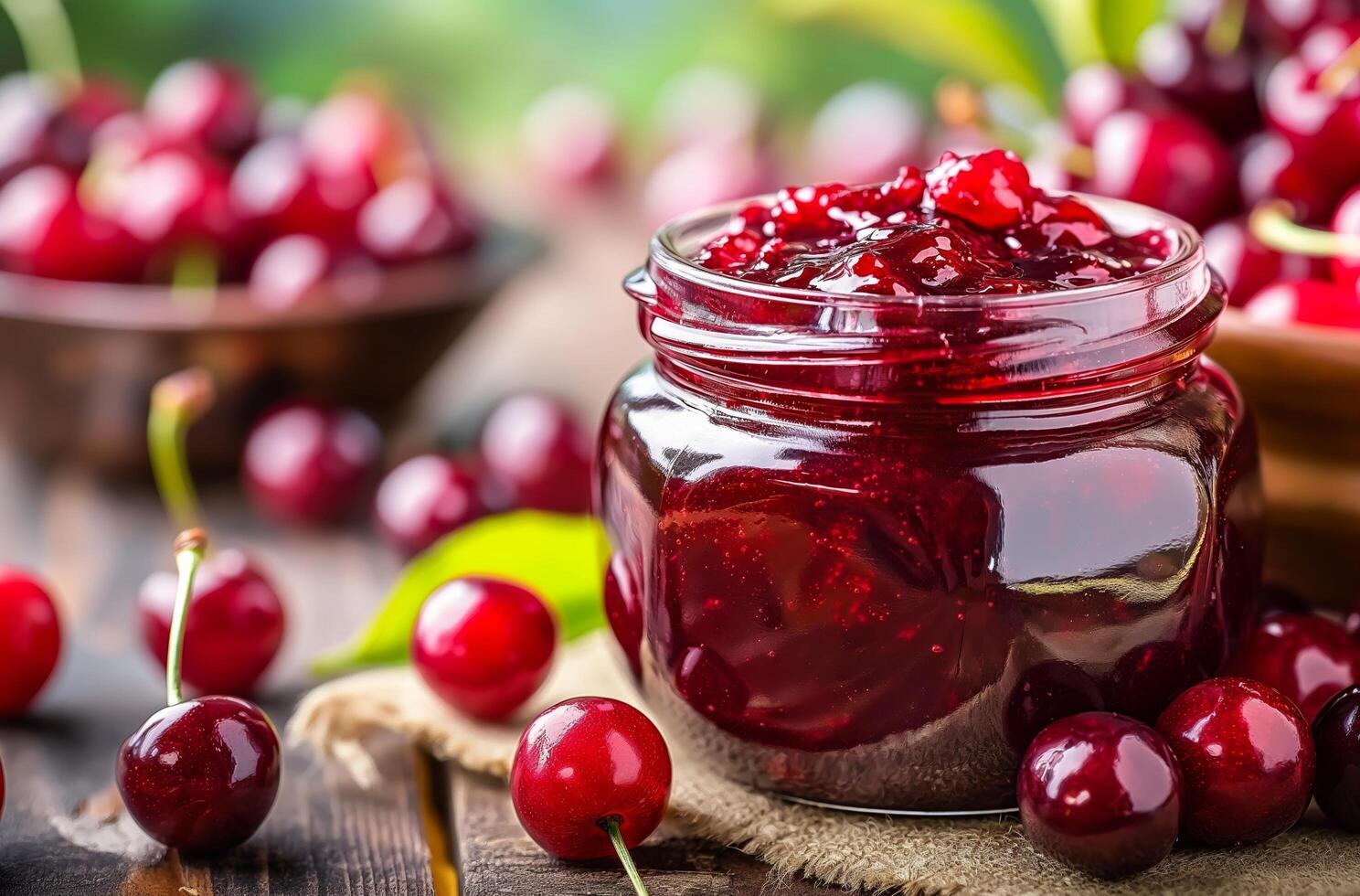 AI generated Homemade cherry jam photo