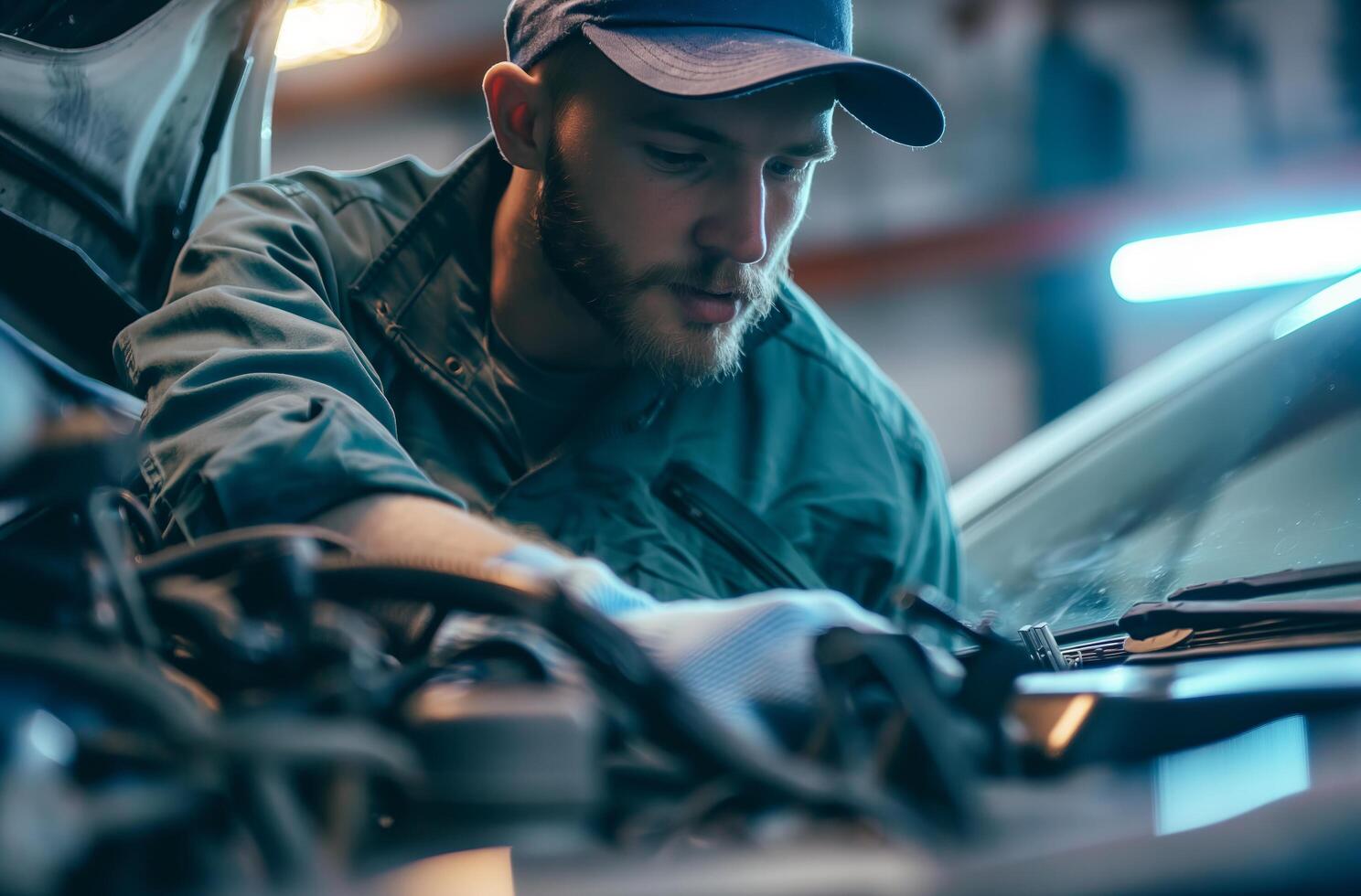 Mechanic working on car photo