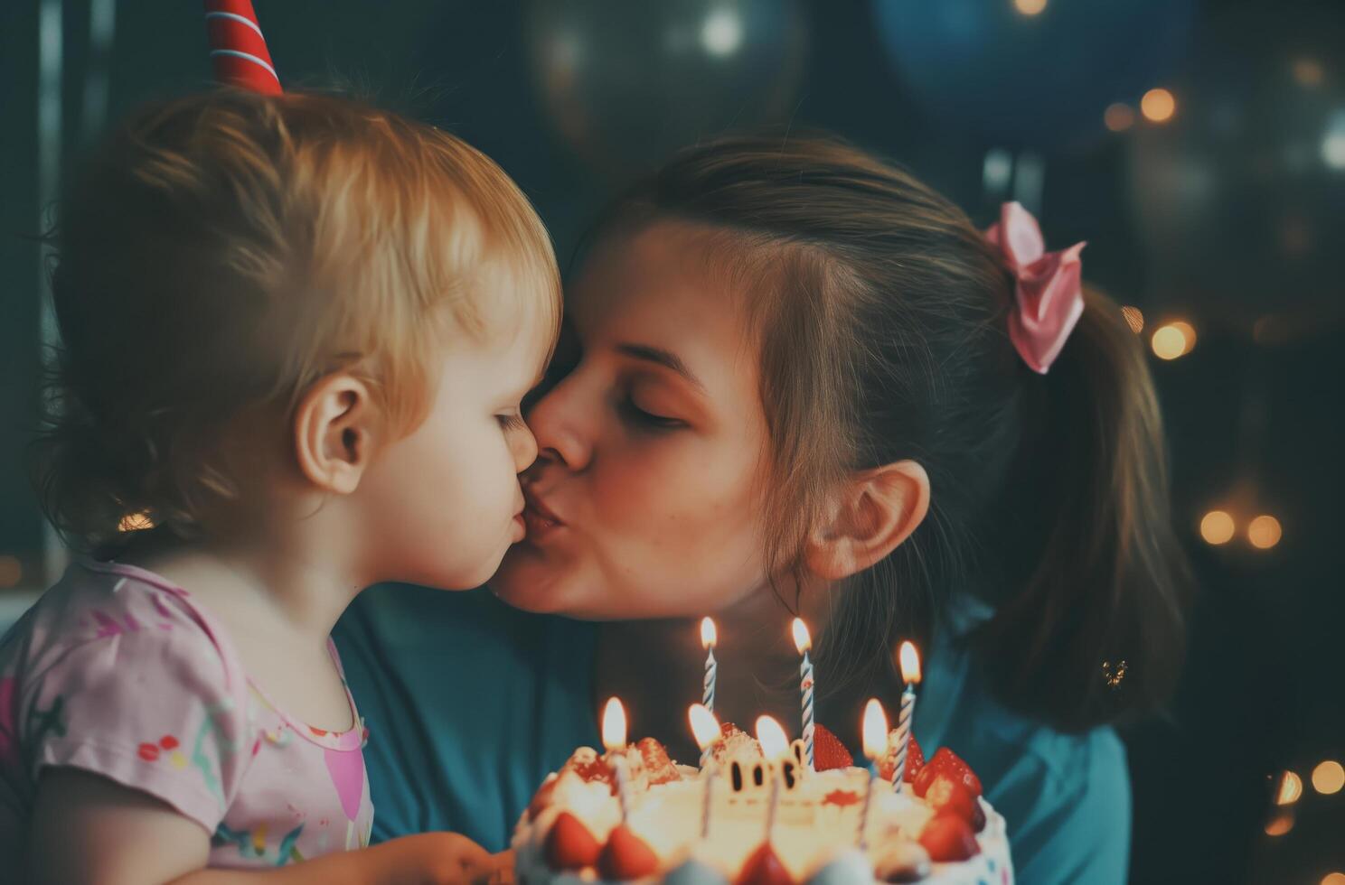 Birthday kiss close up photo