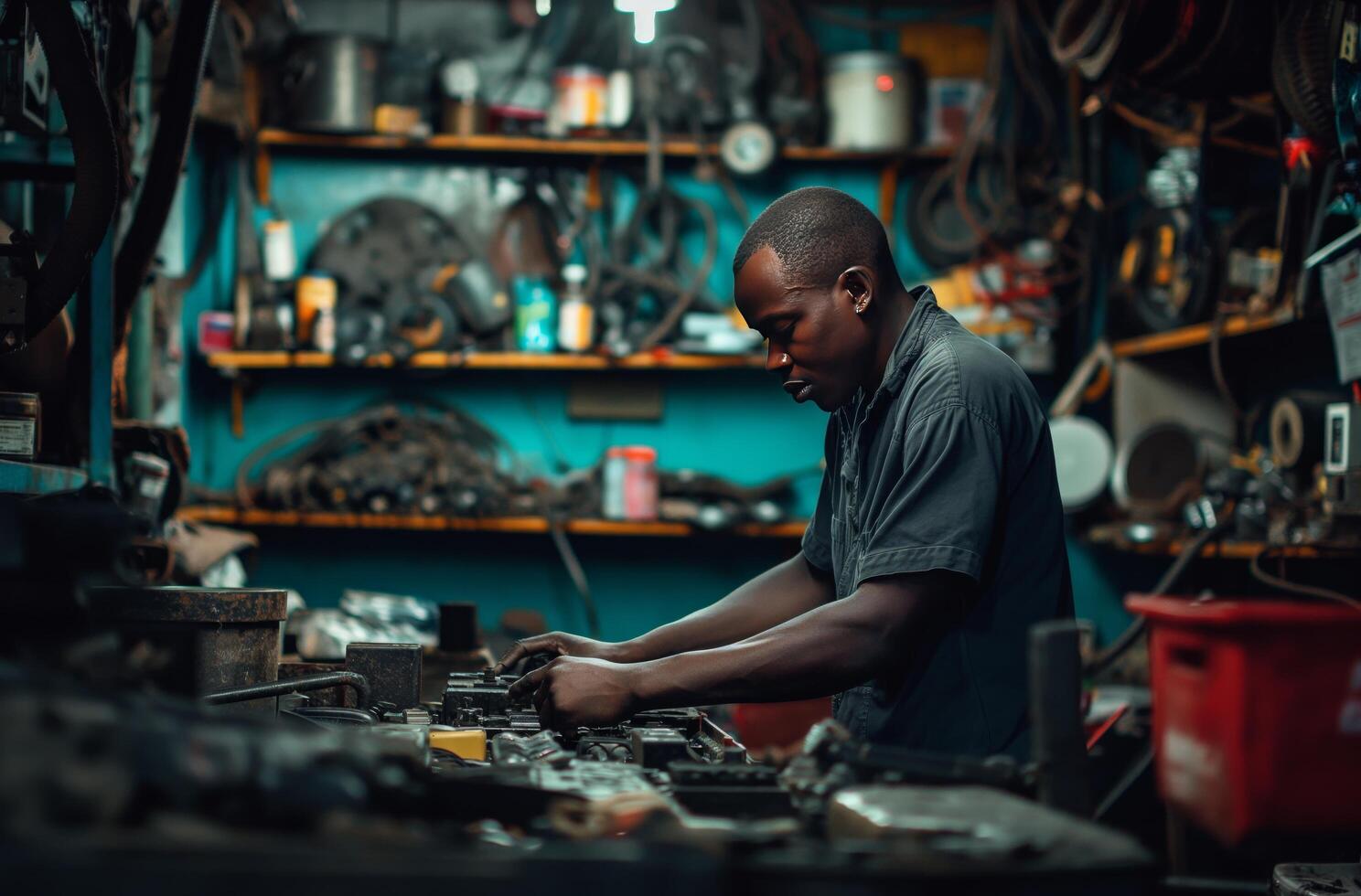 Mechanic at work in workshop photo