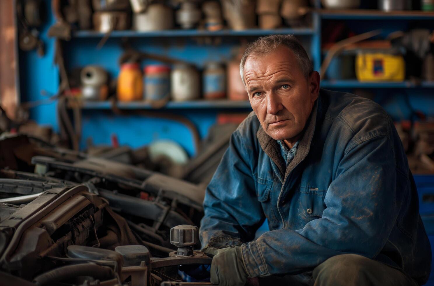 Seasoned mechanic in workshop photo