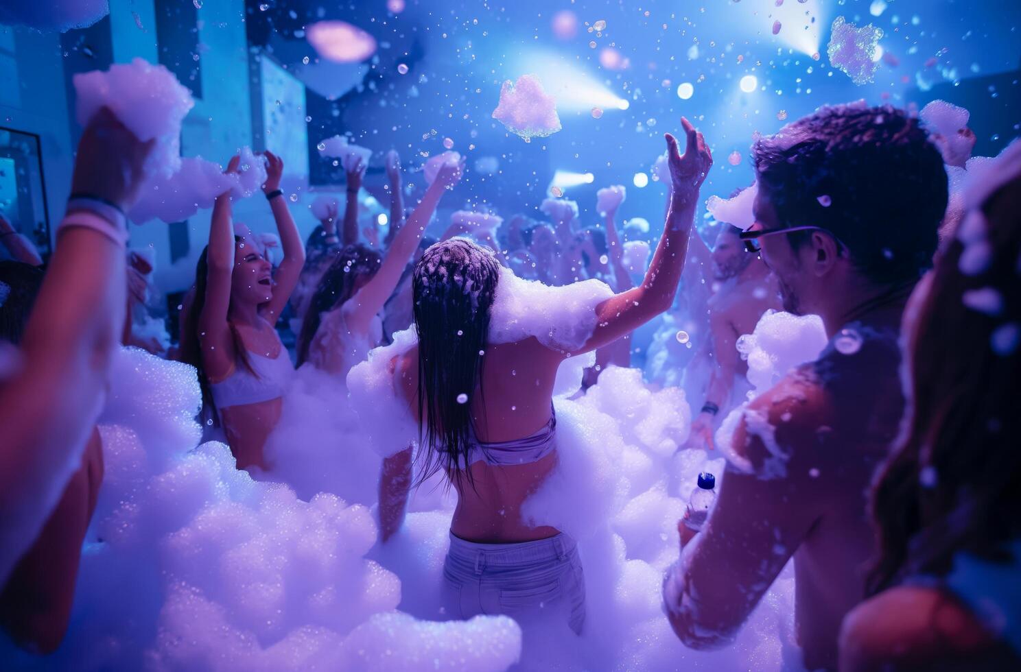 Nighttime foam party celebration photo