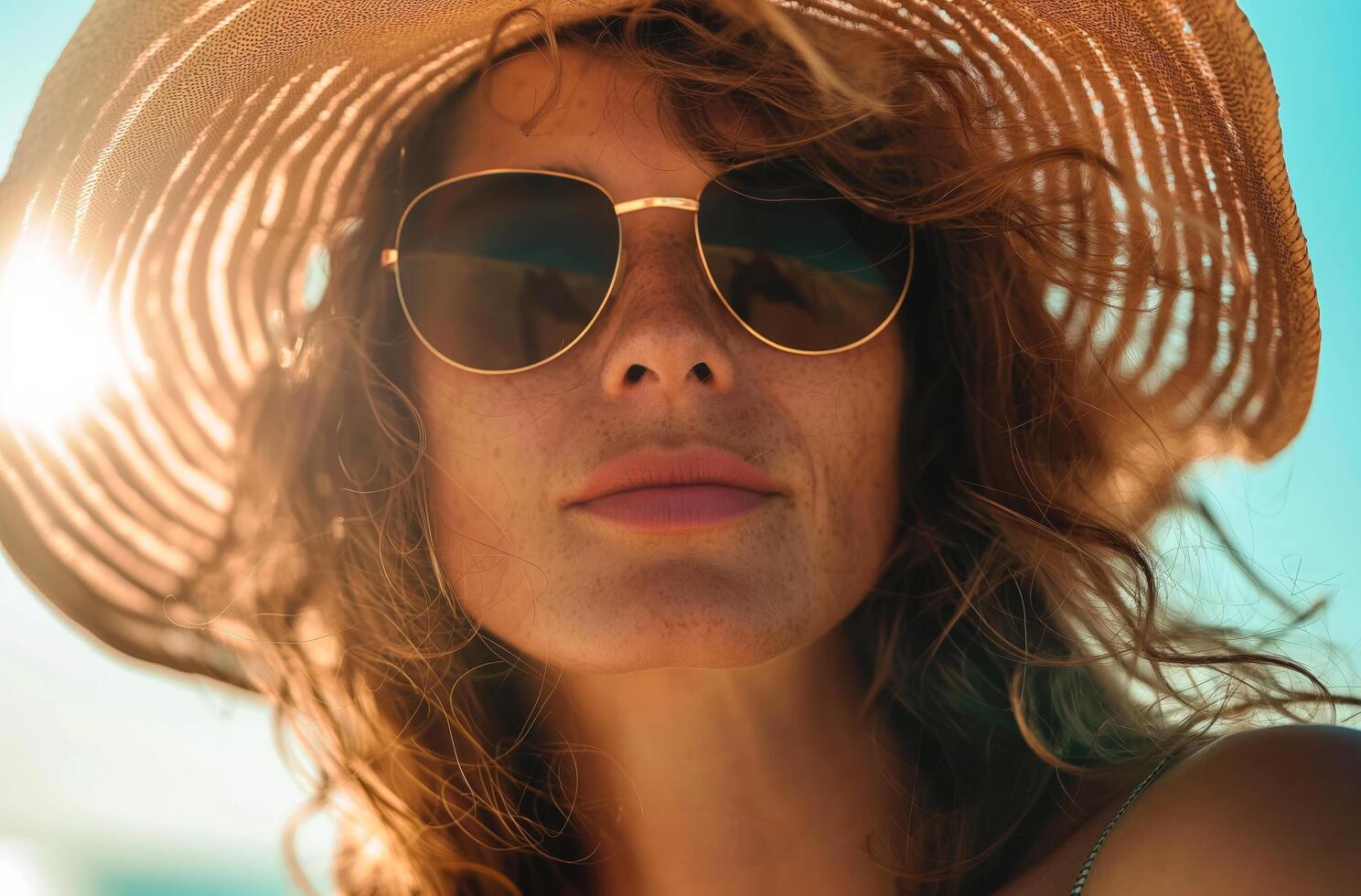Woman with hat and sunglasses photo