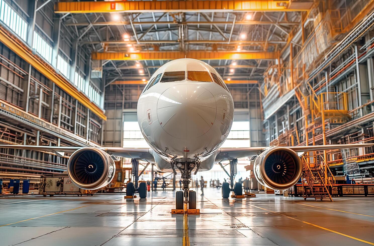 Airplane maintenance hangar interior photo