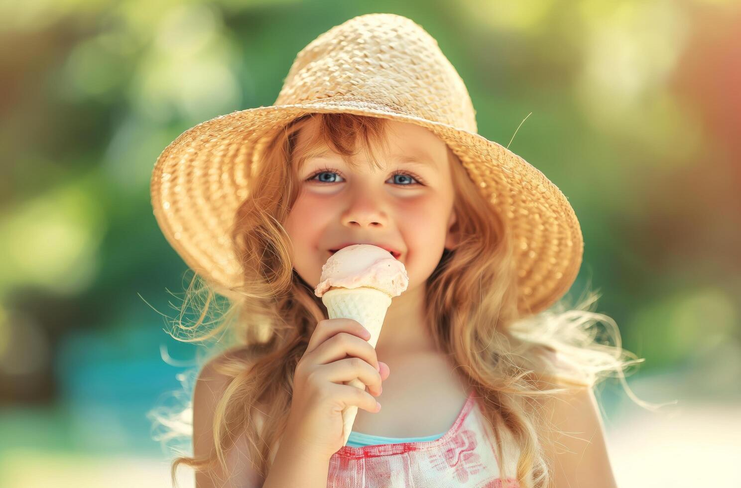 Young girl enjoying ice cream photo