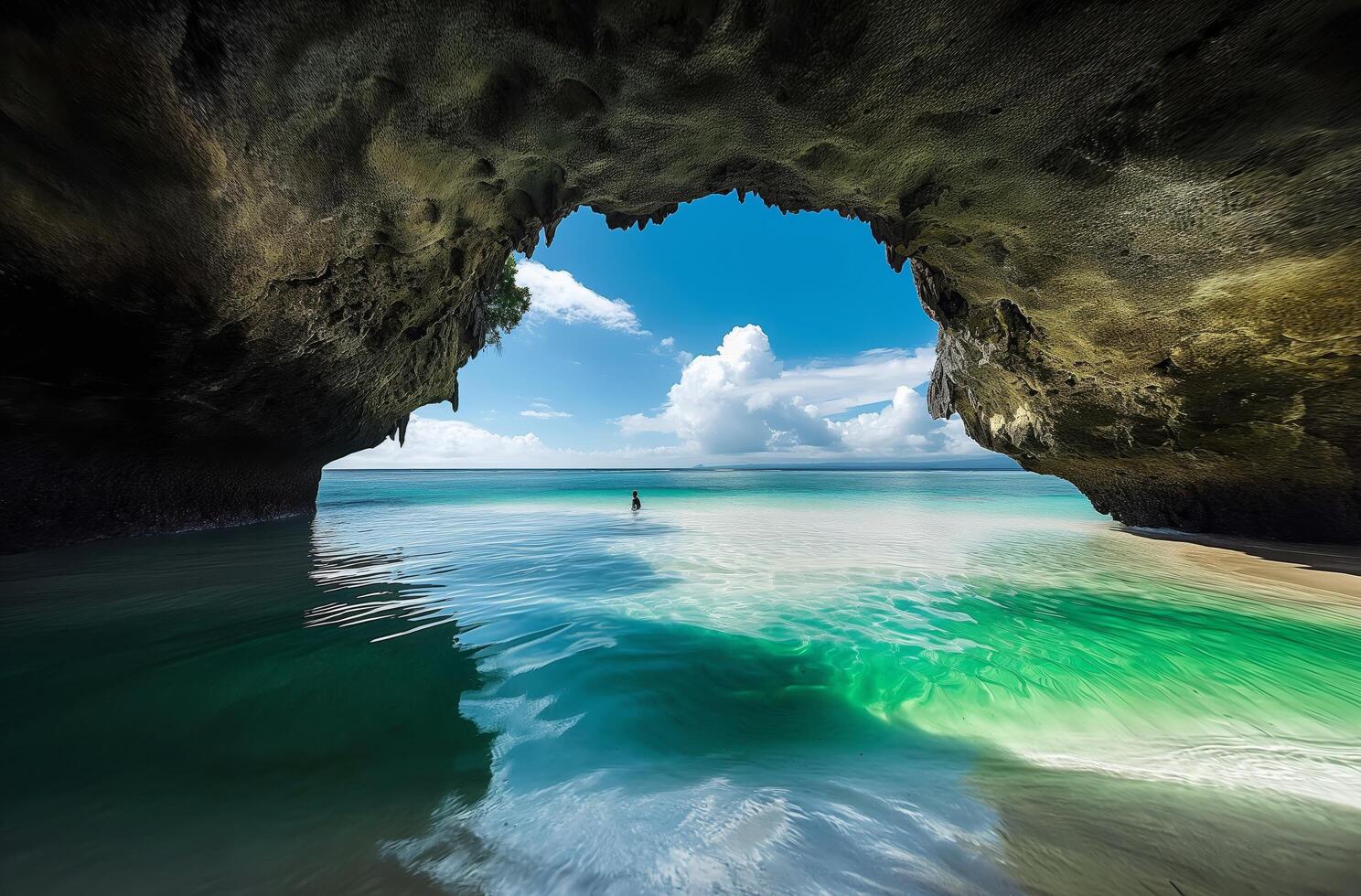 Cave opening seaside view photo