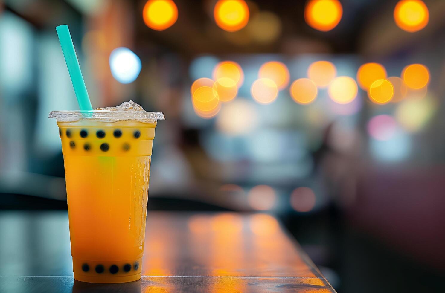 Bubble tea with blue straw photo