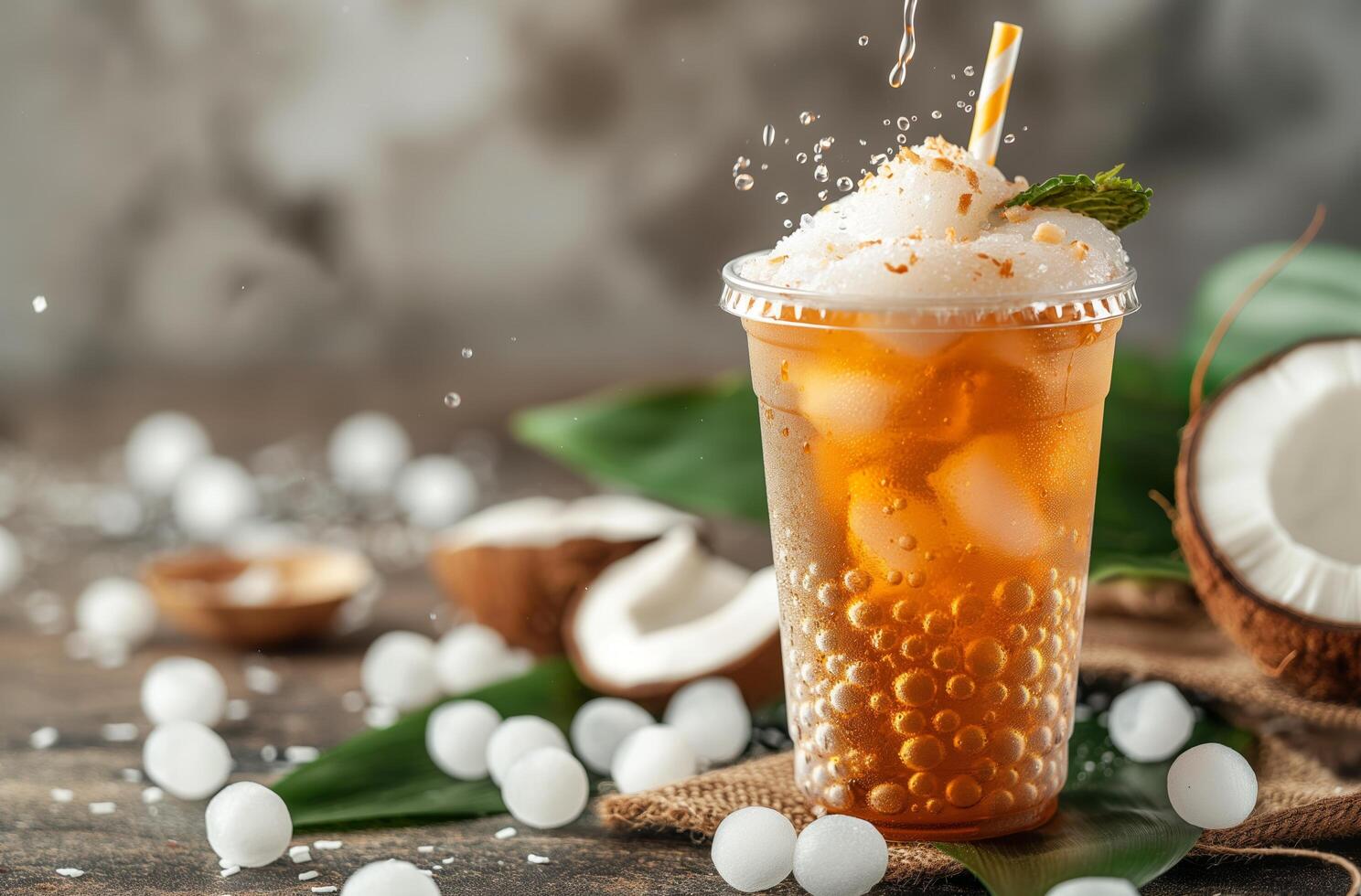 Coconut bubble tea splash photo
