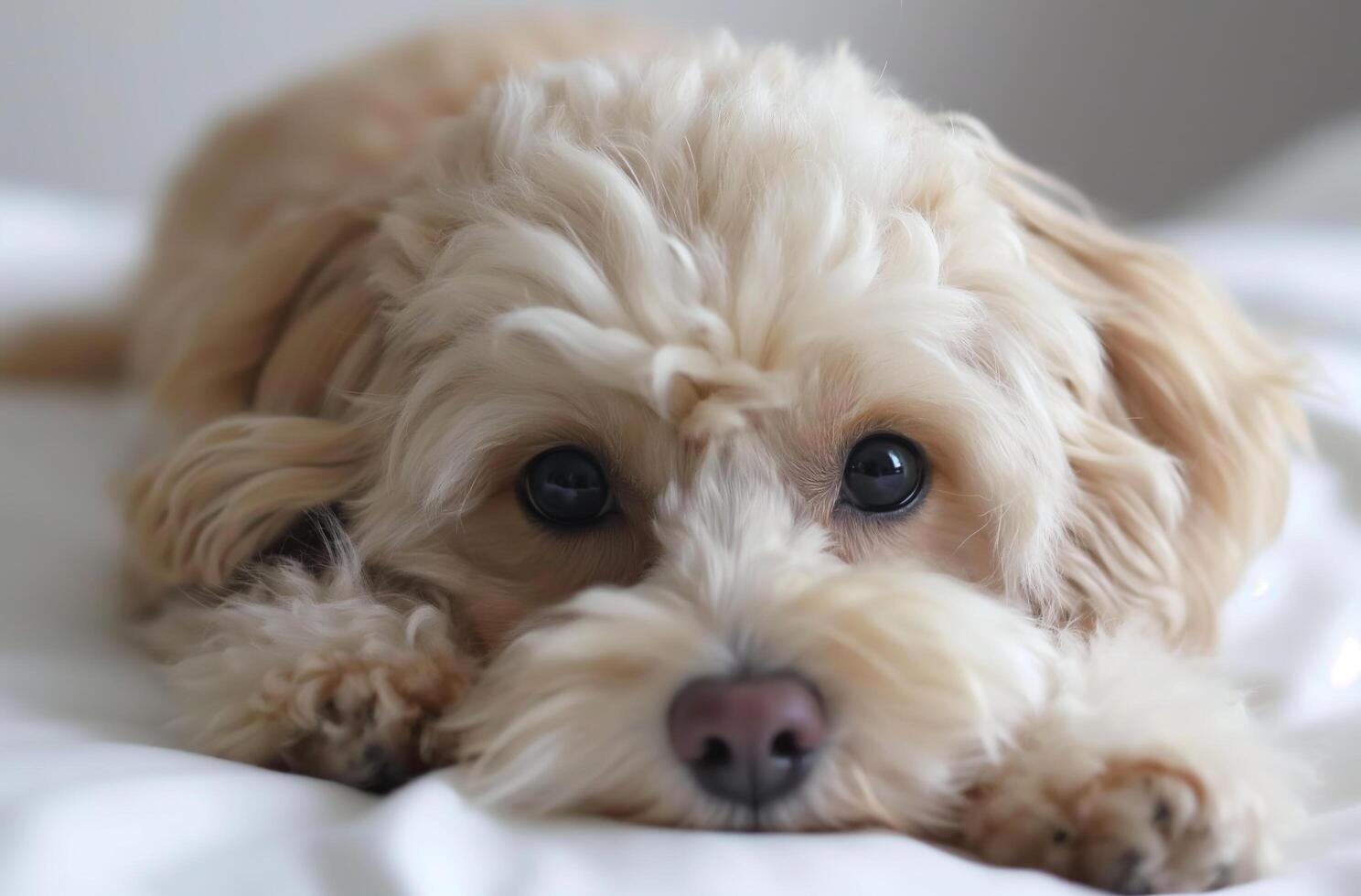 Cream cockapoo puppy resting photo