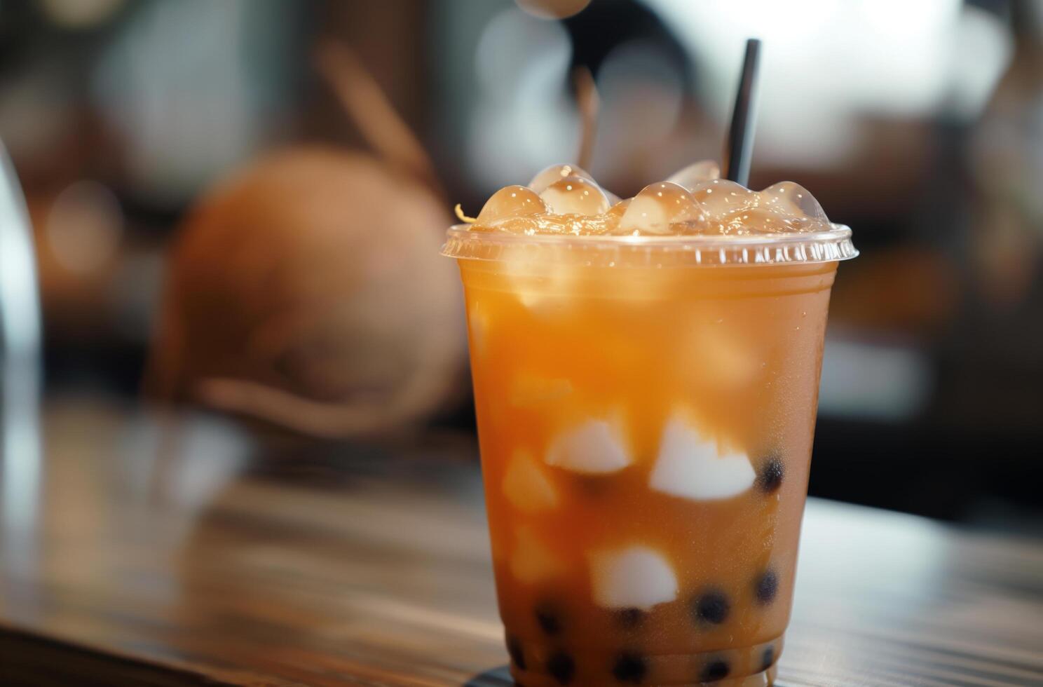 Coconut bubble tea on table photo