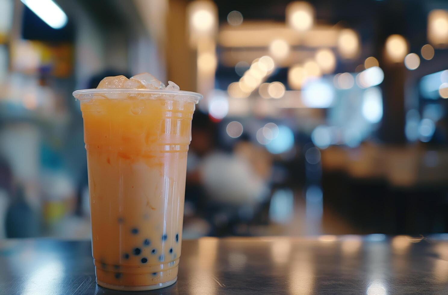Iced milk tea with bubbles photo