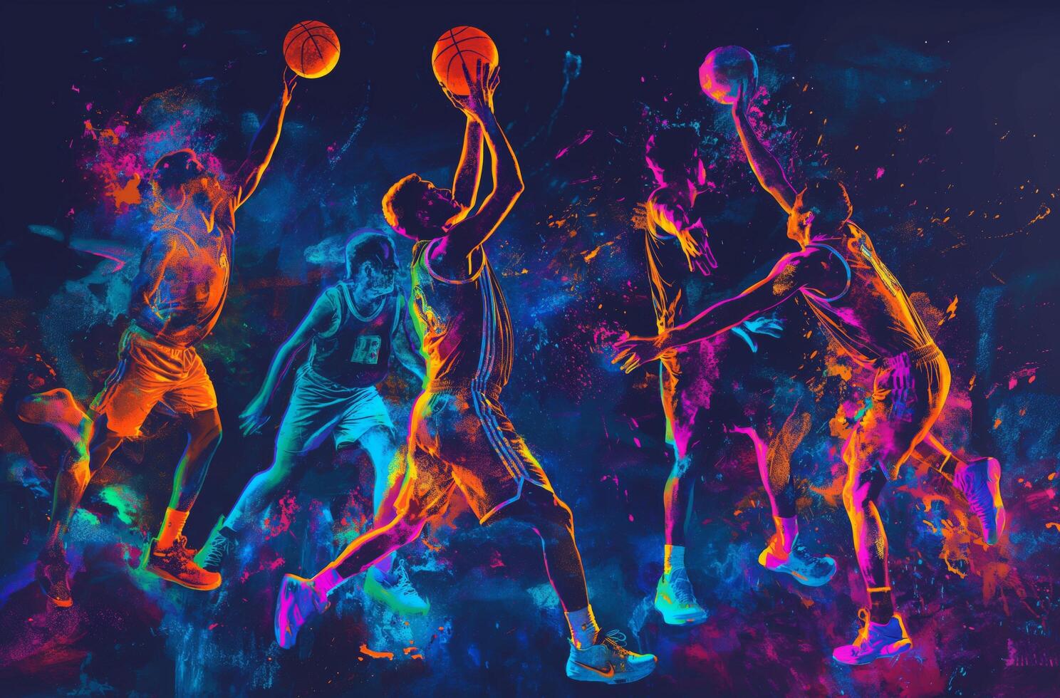 Neon basketball action scene photo