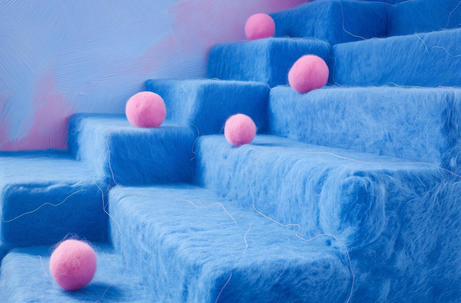 Textured blue wool staircase photo