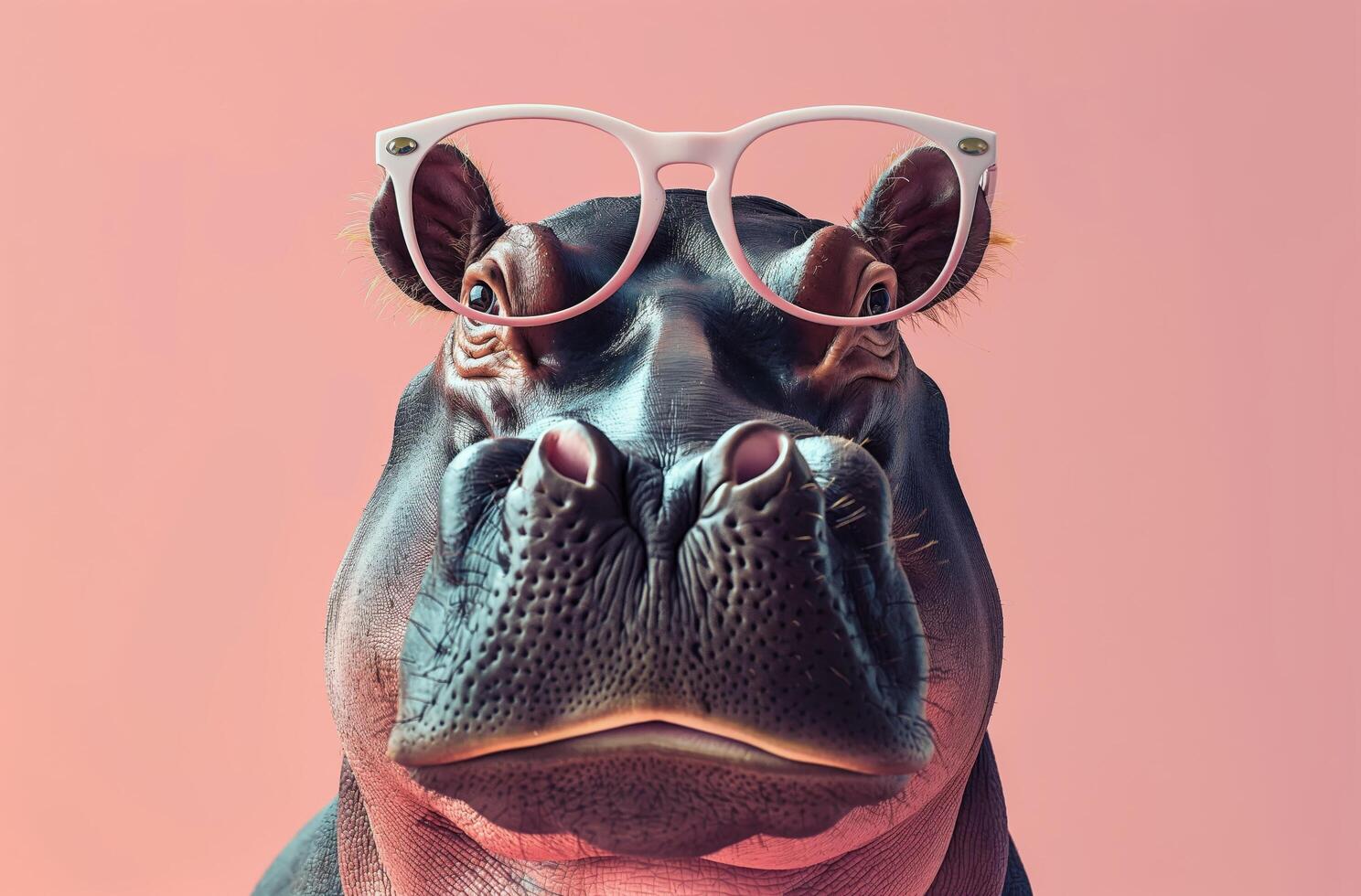 Hippopotamus with pink glasses photo