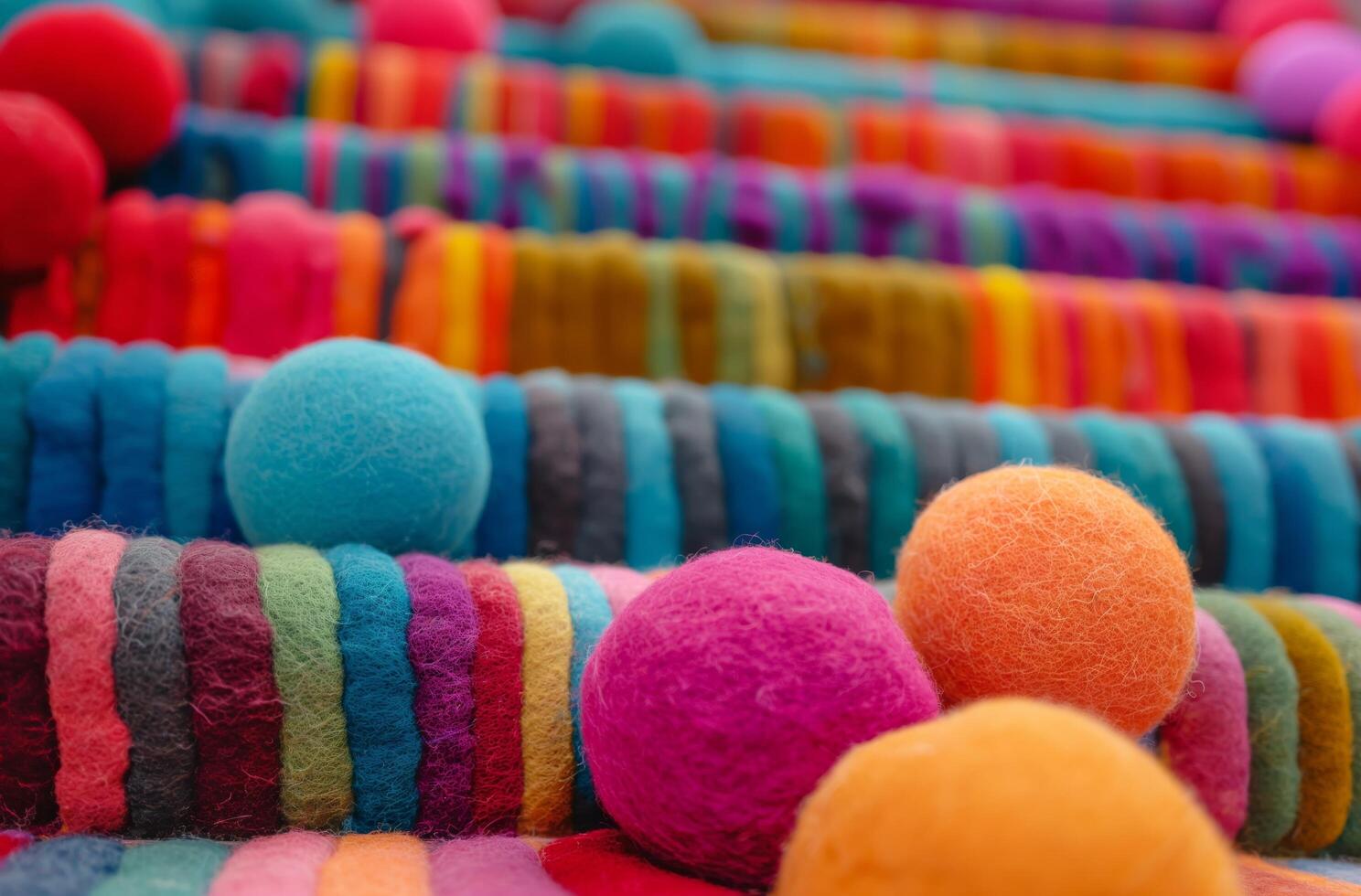 Colorful wool balls on steps photo